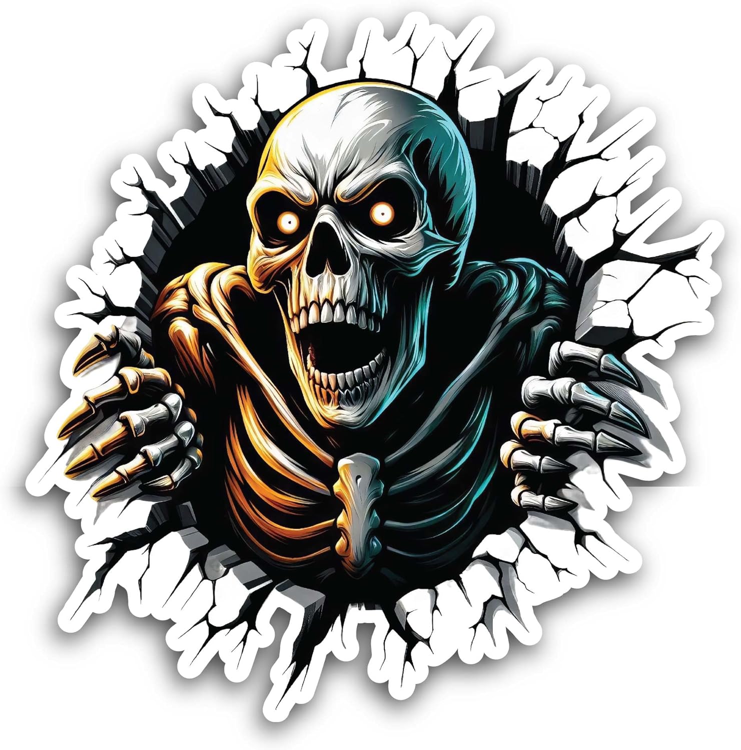 2 (Pieces) 3" and 5" Horror Skeleton Sticker, Waterproof Vinyl Decals for Many Purpose Like Cars, Trucks, Laptops, Phones, Windows and More