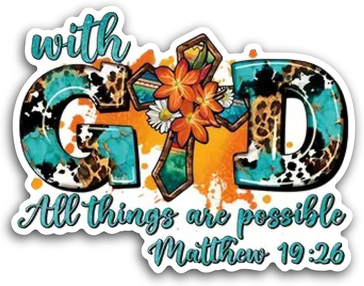 2 (Pieces) 3" and 5" with God All Things are Possible Mathew 19:26 Decal Sticker, Waterproof Vinyl Decals for Many Purpose Like Cars, Trucks, Laptops, Phones, Windows and More