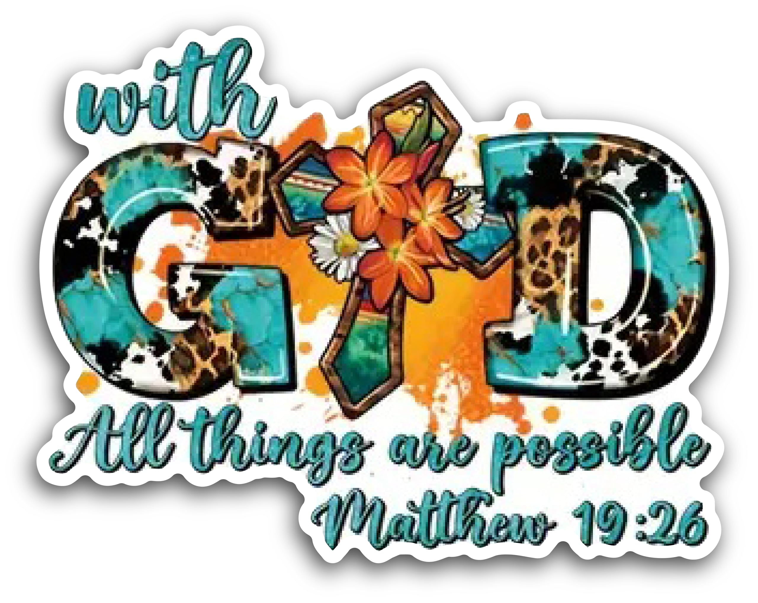 2 (Pieces) 3" and 5" Cross with Flowers Around Decal Sticker, Waterproof Vinyl Decals for Many Purpo