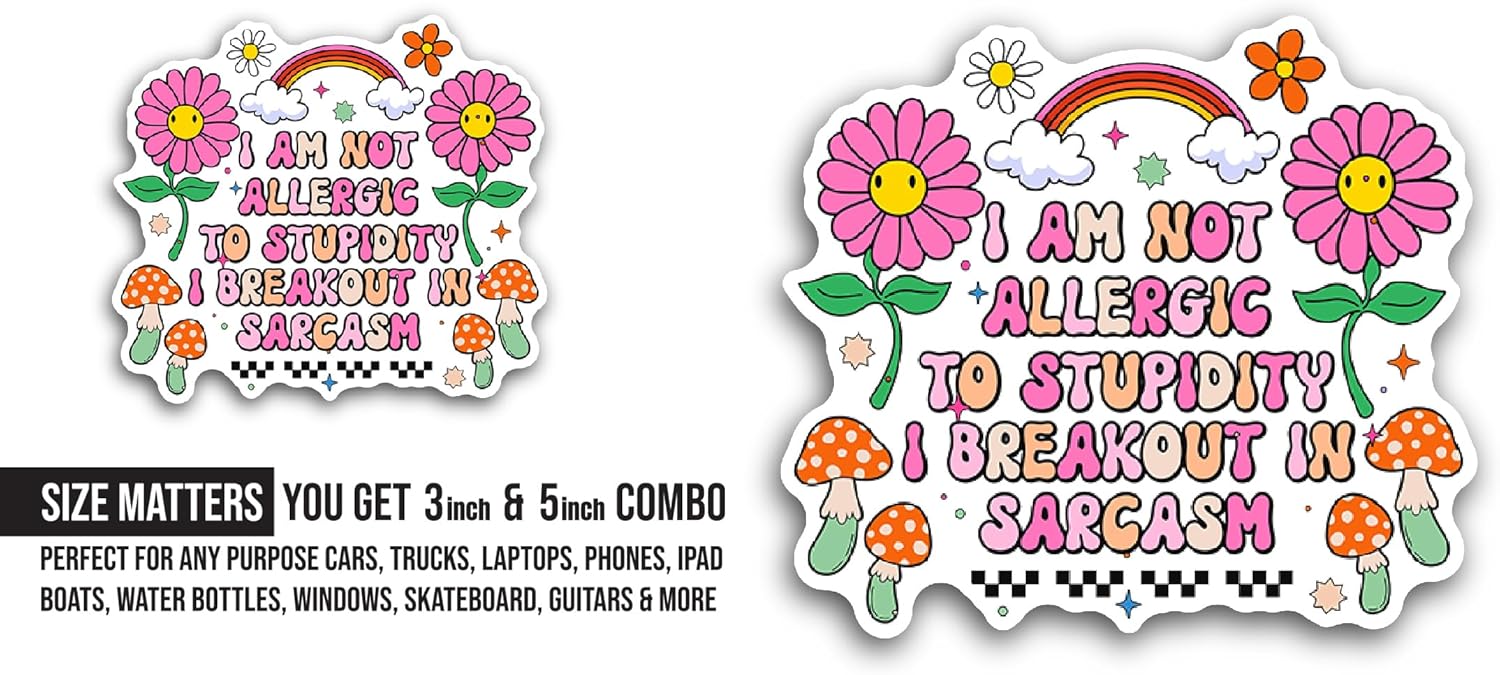 2 (Pieces) 3" and 5" I'm Not Allergic Sticker, Waterproof Vinyl Decals for Many Purpose Like Cars, Trucks, Laptops, Phones, Windows and More