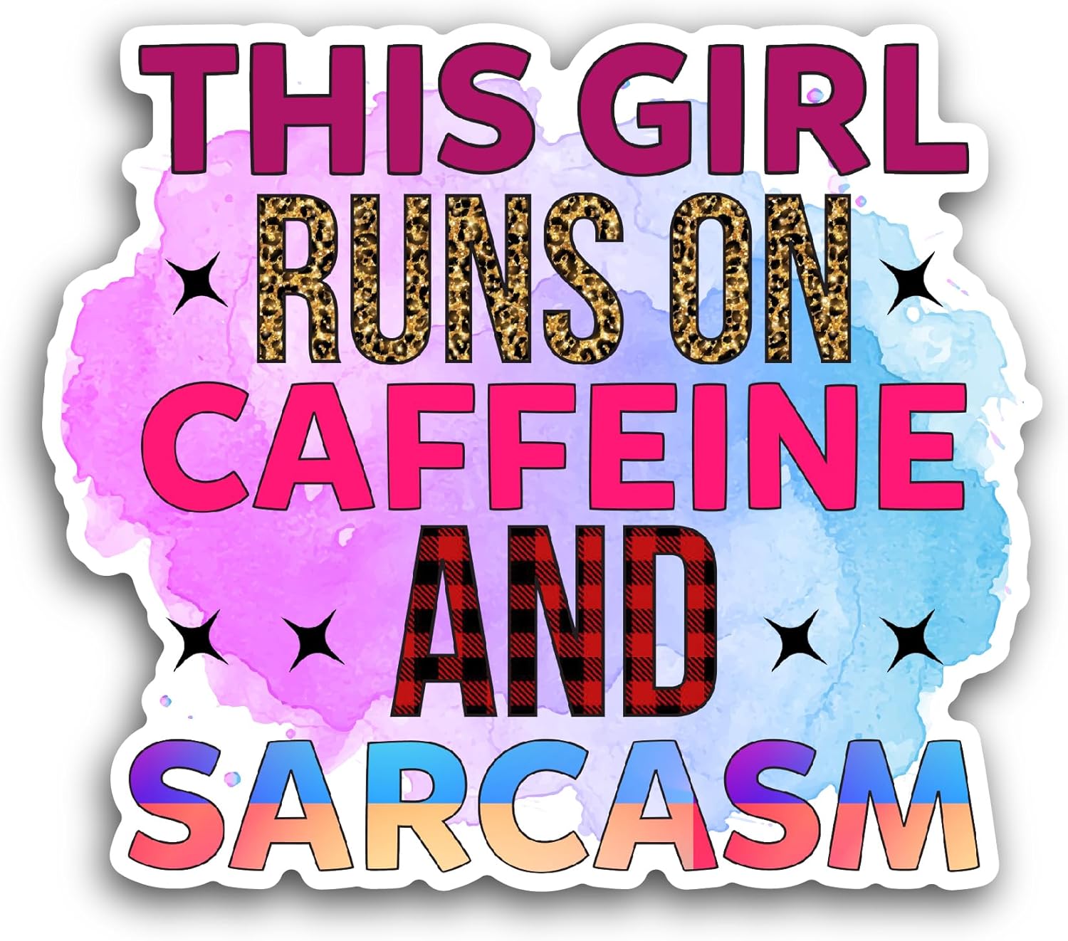 2 (Pieces) 3" and 5" This Girl Runs on Caffeine and Sarcasm Sticker, Waterproof Vinyl Decals for Many Purpose Like Cars, Trucks, Laptops, Phones, Windows and More