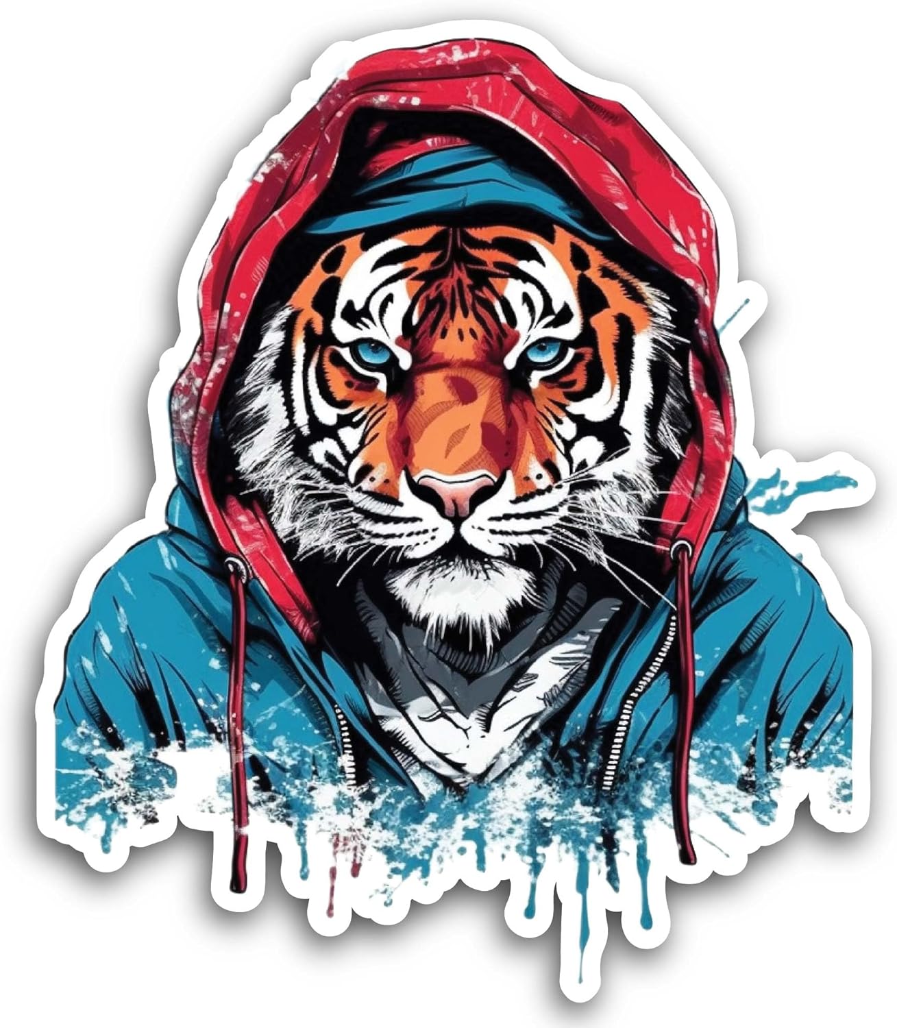 2 (Pieces) 3" and 5" Tiger in A Hoodie Sticker, Waterproof Vinyl Decals for Many Purpose Like Cars, Trucks, Laptops, Phones, Windows and More