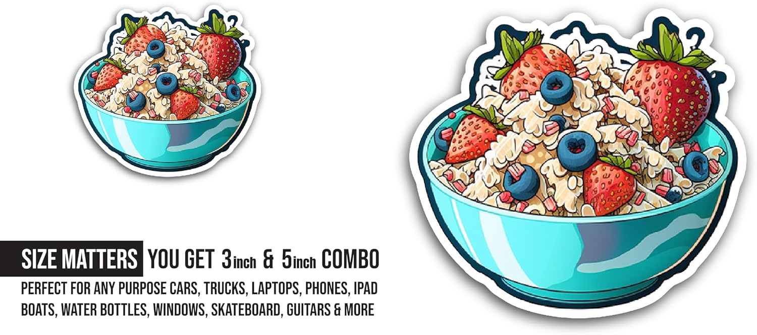 2 (Pieces) 3" and 5" Cereal Bowl Sticker, Waterproof Vinyl Decals for Many Purpose Like Cars, Trucks, Laptops, Phones, Windows and More