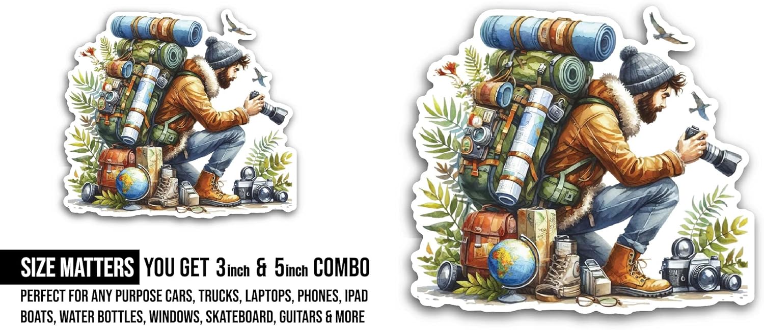 2 (Pieces) 3" and 5" Person with Backpack Sticker, Waterproof Vinyl Decals for Many Purpose Like Cars, Trucks, Laptops, Phones, Windows and More