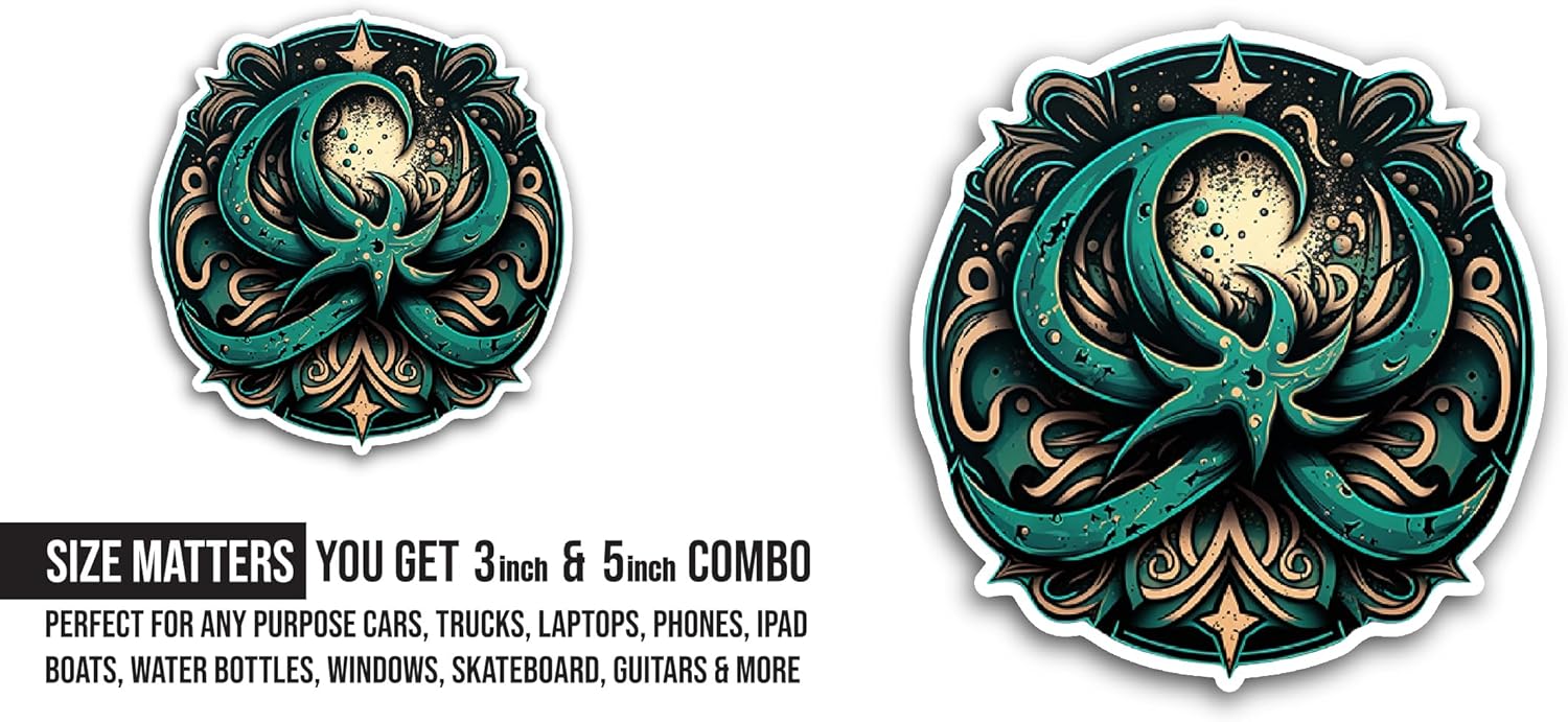2 (Pieces) 3" and 5" Mystic Fish Sticker, Waterproof Vinyl Decals for Many Purpose Like Cars, Trucks, Laptops, Phones, Windows and More