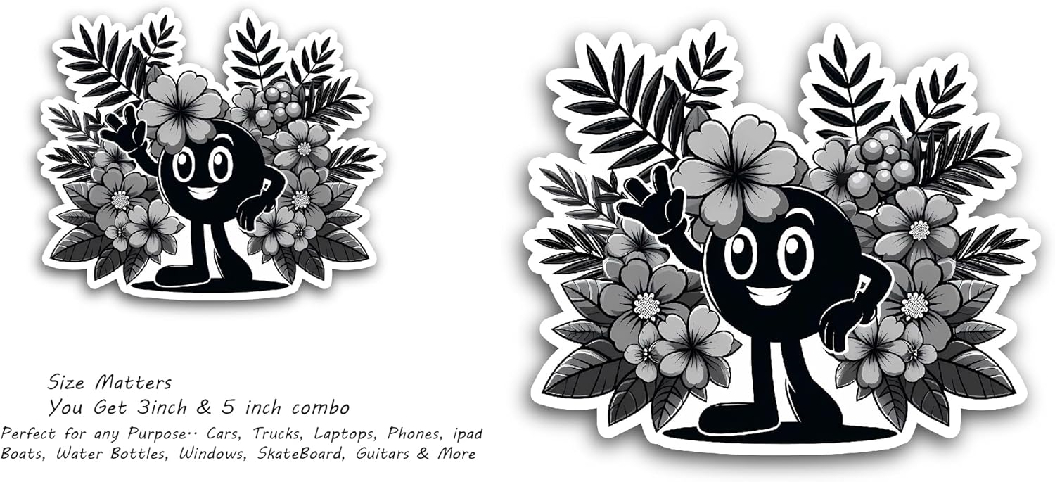 2 (Pieces) 3" and 5" Vintage Cartoon Character Sticker, Waterproof Vinyl Decals for Many Purpose Like Cars, Trucks, Laptops, Phones, Windows and More