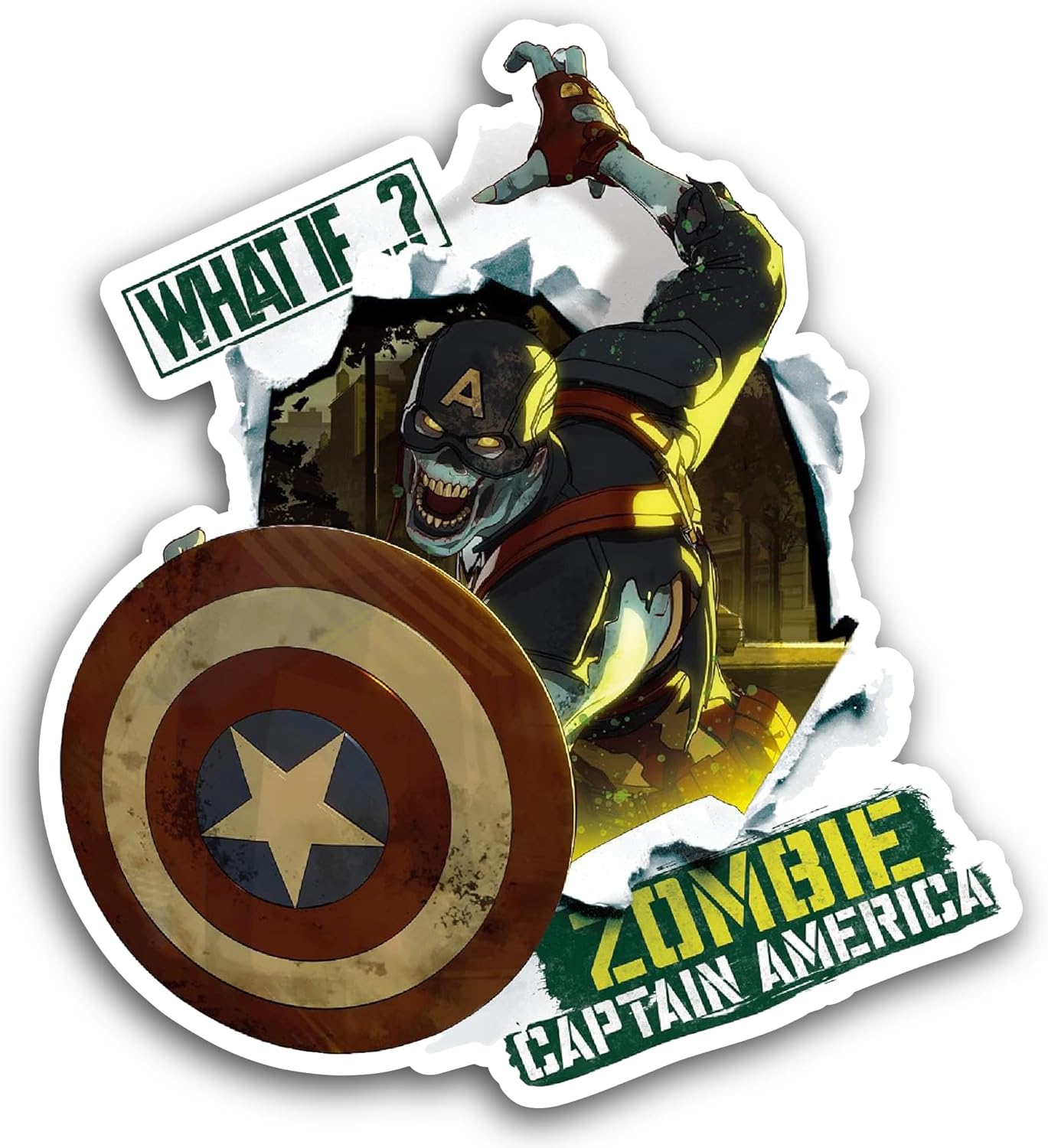 2 (Pieces) 3" and 5" Zombie Captain America Sticker, Waterproof Vinyl Decals for Many Purpose Like Cars, Trucks, Laptops, Phones, Windows and More