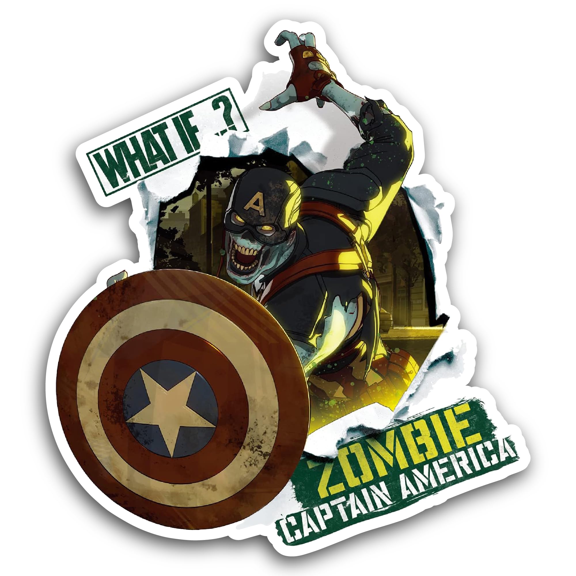 2 (Pieces) 3" and 5" Zombie Captain America Sticker, Waterproof Vinyl Decals for Many Purpose Like C