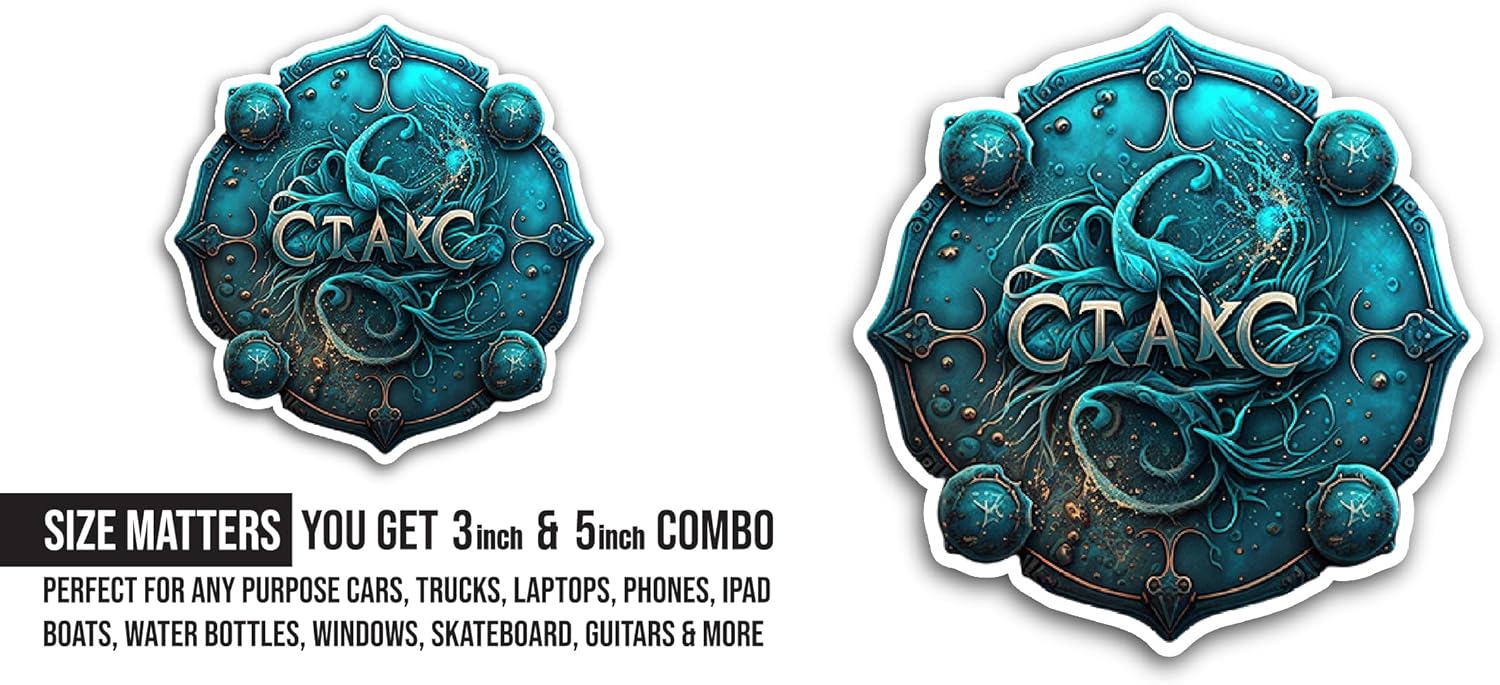 2 (Pieces) 3" and 5" Fantasy Shield Sticker, Waterproof Vinyl Decals for Many Purpose Like Cars, Trucks, Laptops, Phones, Windows and More