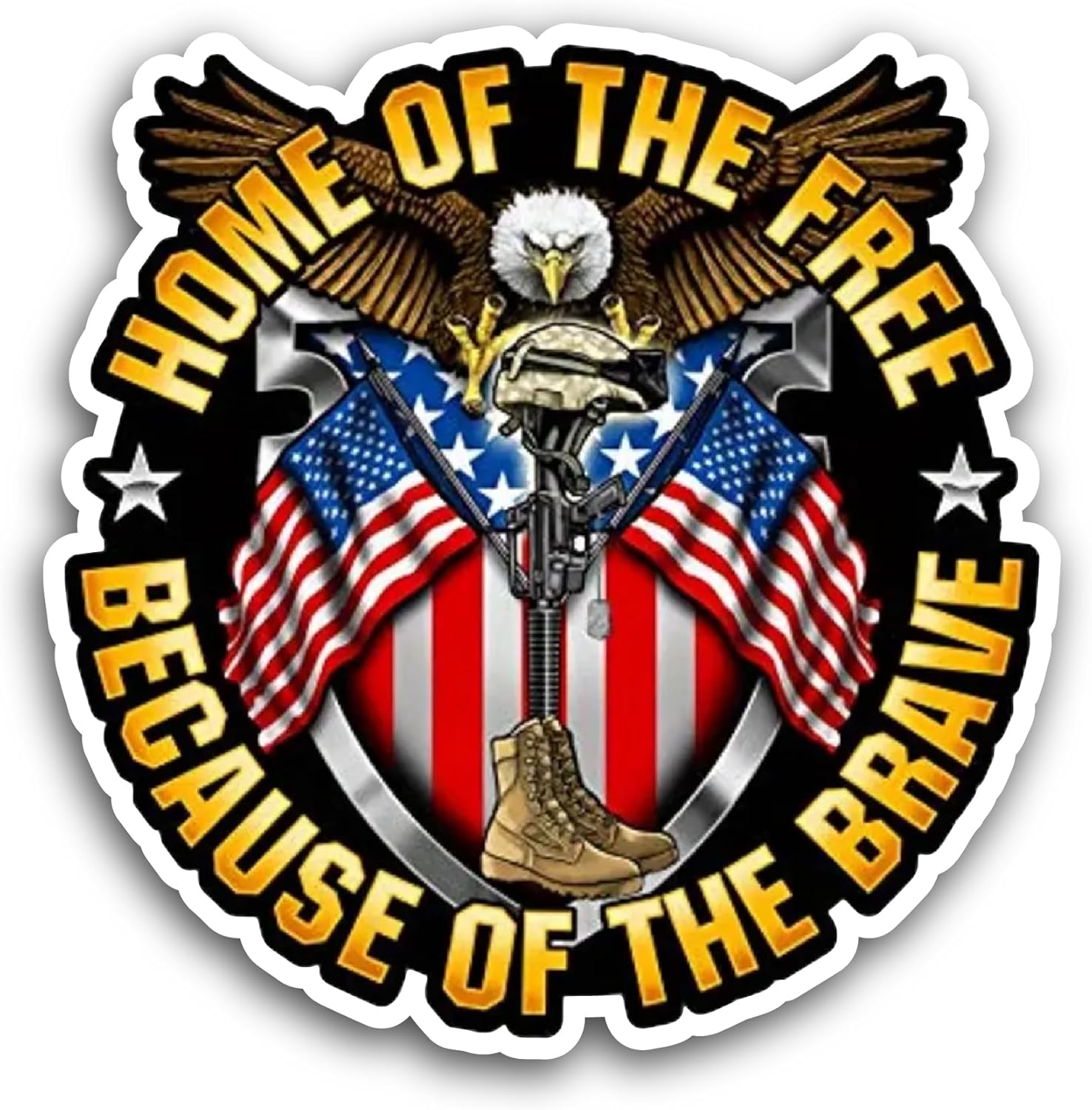 2 (Pieces) 3" and 5" Home of The Free Text Sticker, Waterproof Vinyl Decals for Many Purpose Like Cars, Trucks, Laptops, Phones, Windows and More