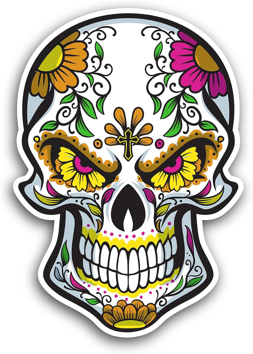 2 (Pieces) 3" and 5" Sugar Skull Vinyl Decals Sticker, Waterproof Vinyl Decals for Many Purpose Like Cars, Trucks, Laptops, Phones, Windows and More
