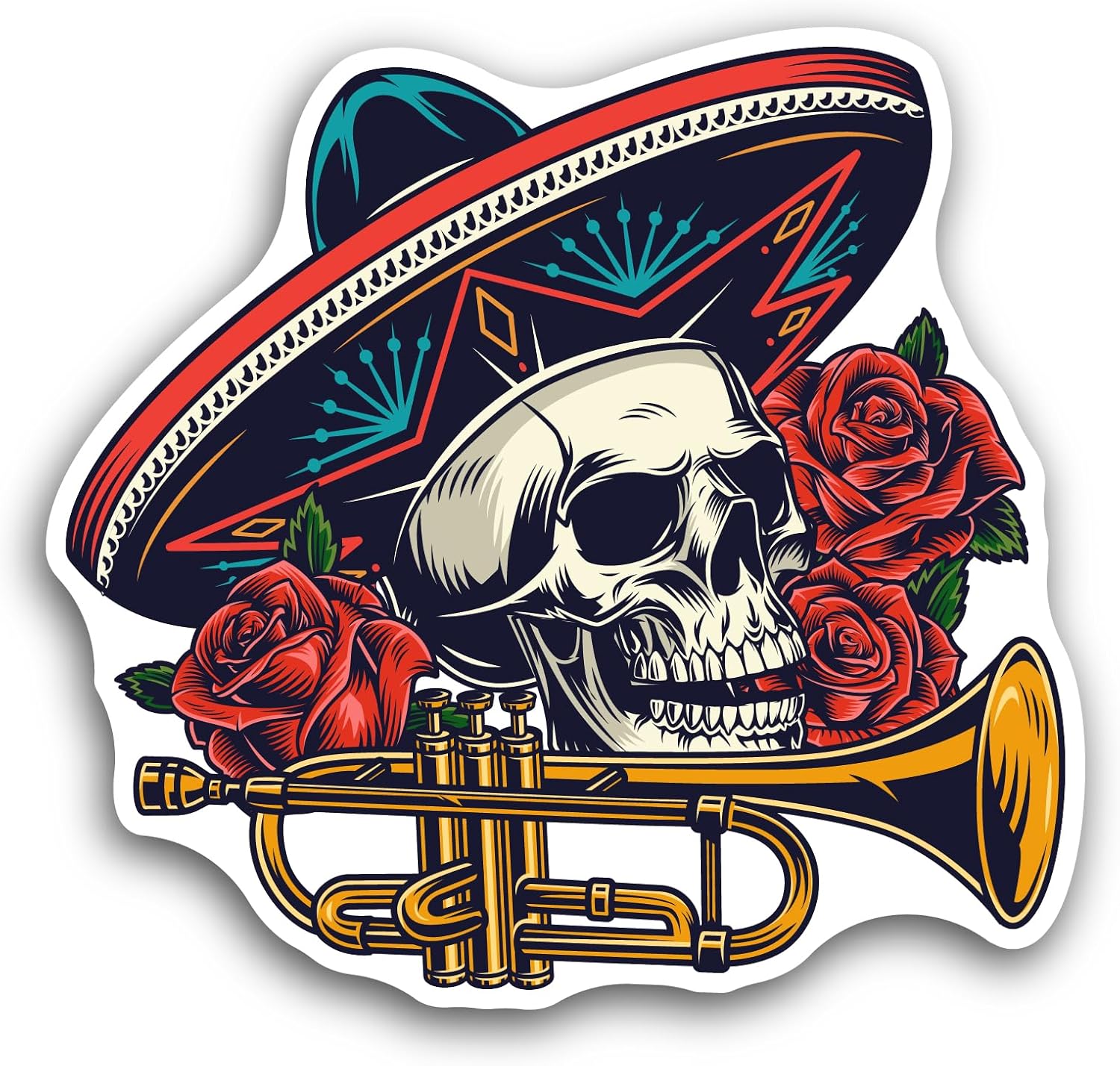2 (Pieces) 3" and 5" Skull in Mexican Hat Sticker, Waterproof Vinyl Decals for Many Purpose Like Cars, Trucks, Laptops, Phones, Windows and More