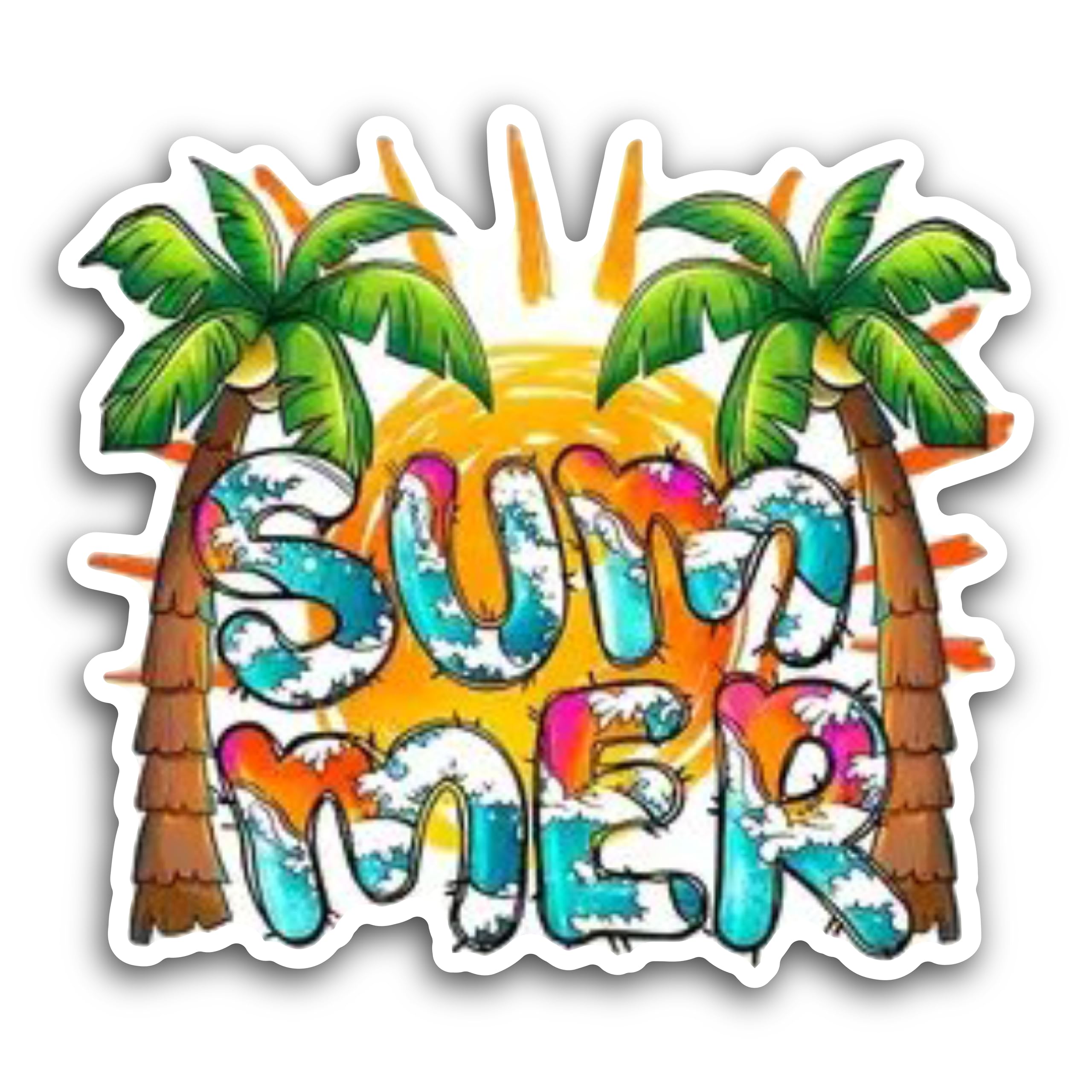 2 (Pieces) 3" and 5" Summer Waves and Sun, Waterproof Vinyl Decals for Many Purpose Like Cars, Truck