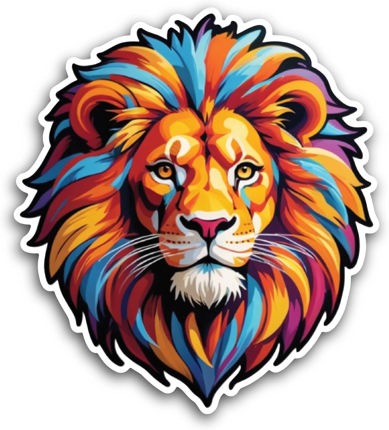 2 (Pieces) 3" and 5" Bright Colorful Lion Head Sticker, Waterproof Vinyl Decals for Many Purpose Like Cars, Trucks, Laptops, Phones, Windows and More