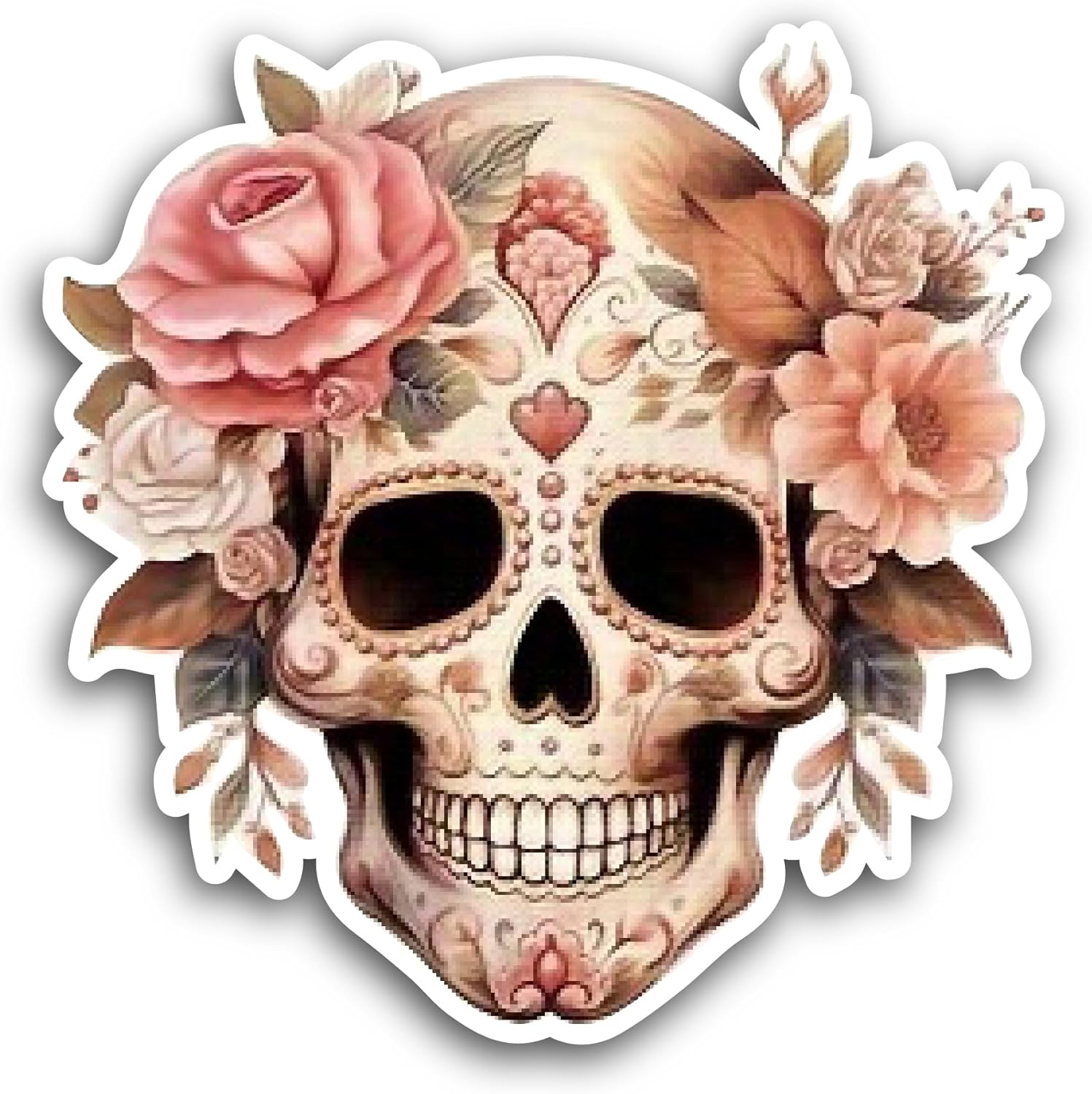 2 (Pieces) 3" and 5" Halloween Floral Skull Sticker, Waterproof Vinyl Decals for Many Purpose Like Cars, Trucks, Laptops, Phones, Windows and More