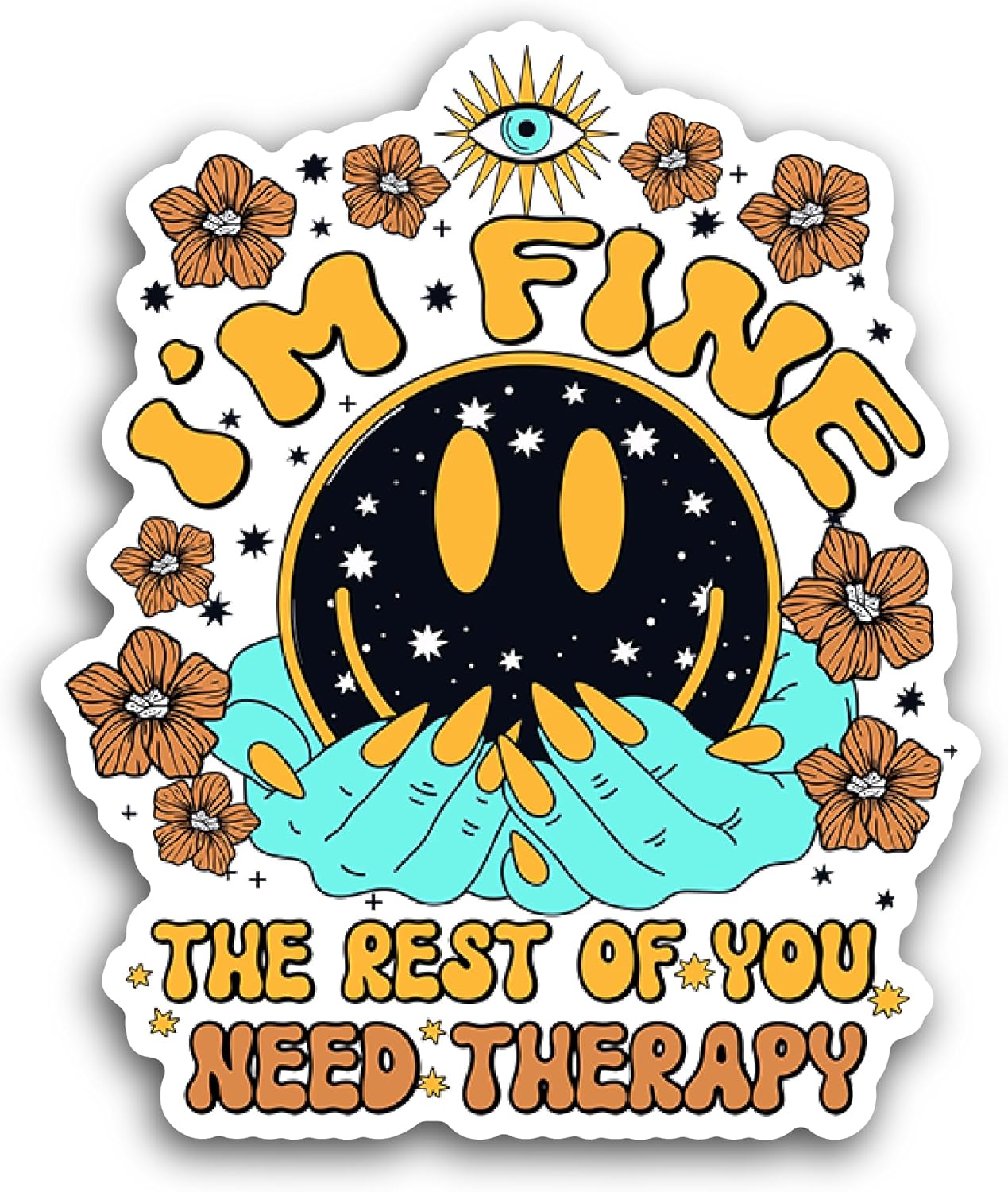 2 (Pieces) 3" and 5" I'm Fine Sticker, Waterproof Vinyl Decals for Many Purpose Like Cars, Trucks, Laptops, Phones, Windows and More
