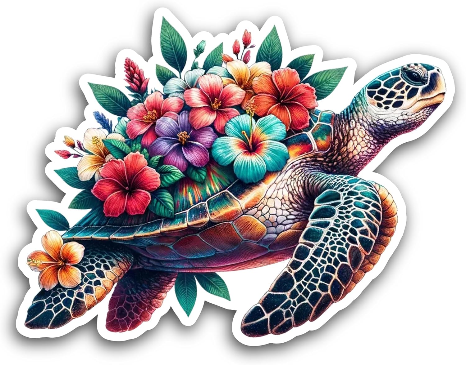2 (Pieces) 3" and 5" Floral Sea Turtle Sticker, Waterproof Vinyl Decals for Many Purpose Like Cars, Trucks, Laptops, Phones, Windows and More