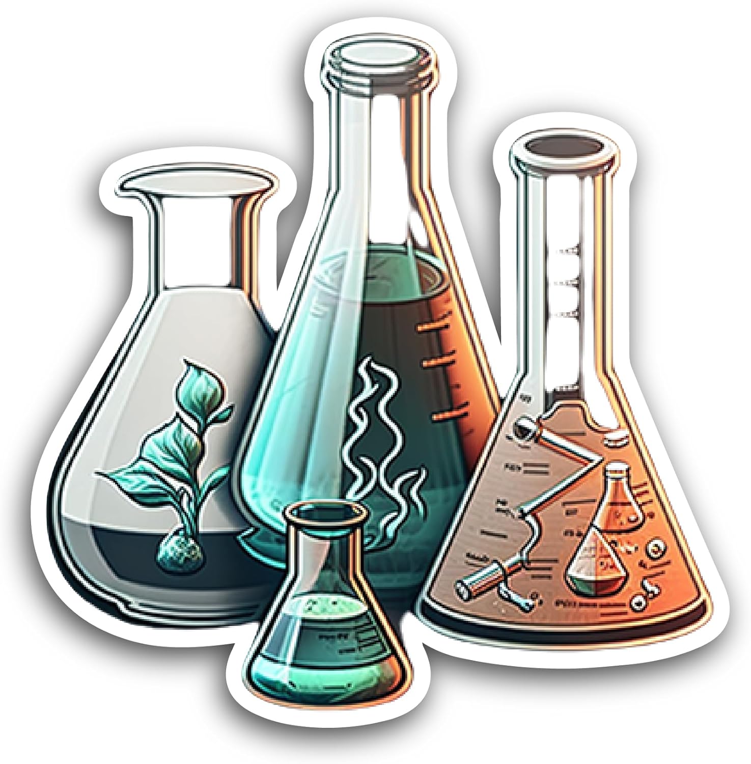 2 (Pieces) 3" and 5" Chemical Flasks Sticker, Waterproof Vinyl Decals for Many Purpose Like Cars, Trucks, Laptops, Phones, Windows and More