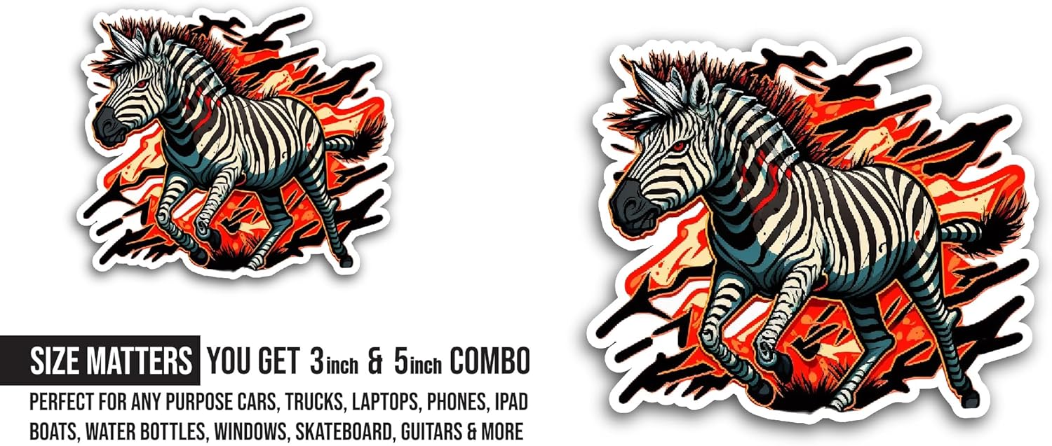 2 (Pieces) 3" and 5" Zebra Sticker, Waterproof Vinyl Decals for Many Purpose Like Cars, Trucks, Laptops, Phones, Windows and More