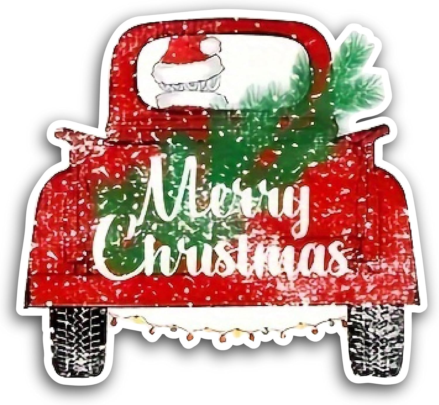 2 (Pieces) 3" and 5" Red Ford Christmas Truck Sticker, Waterproof Vinyl Decals for Many Purpose Like Cars, Trucks, Laptops, Phones, Windows and More