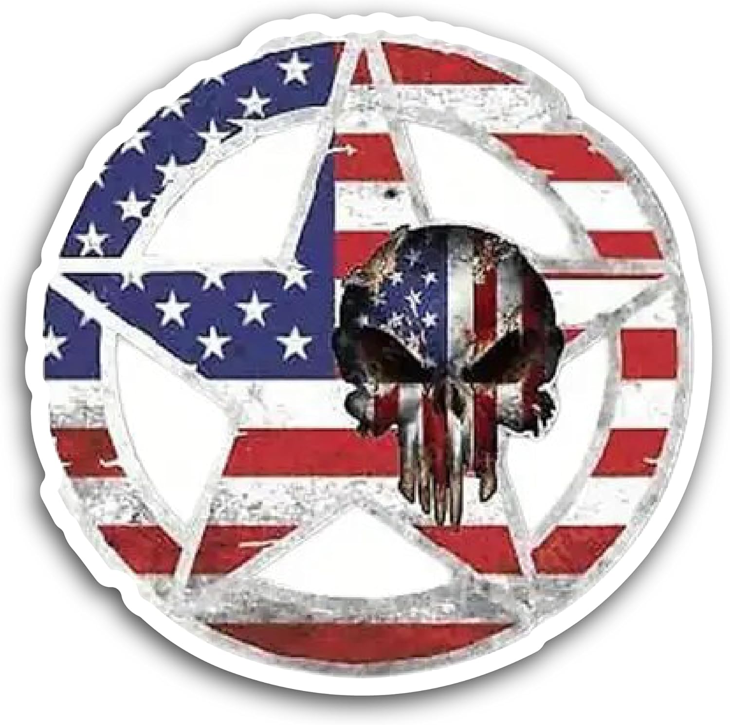 2 (Pieces) 3" and 5" Skeleton in a Star in American Flag Decal Sticker, Waterproof Vinyl Decals for Many Purpose Like Cars, Trucks, Laptops, Phones, Windows and More