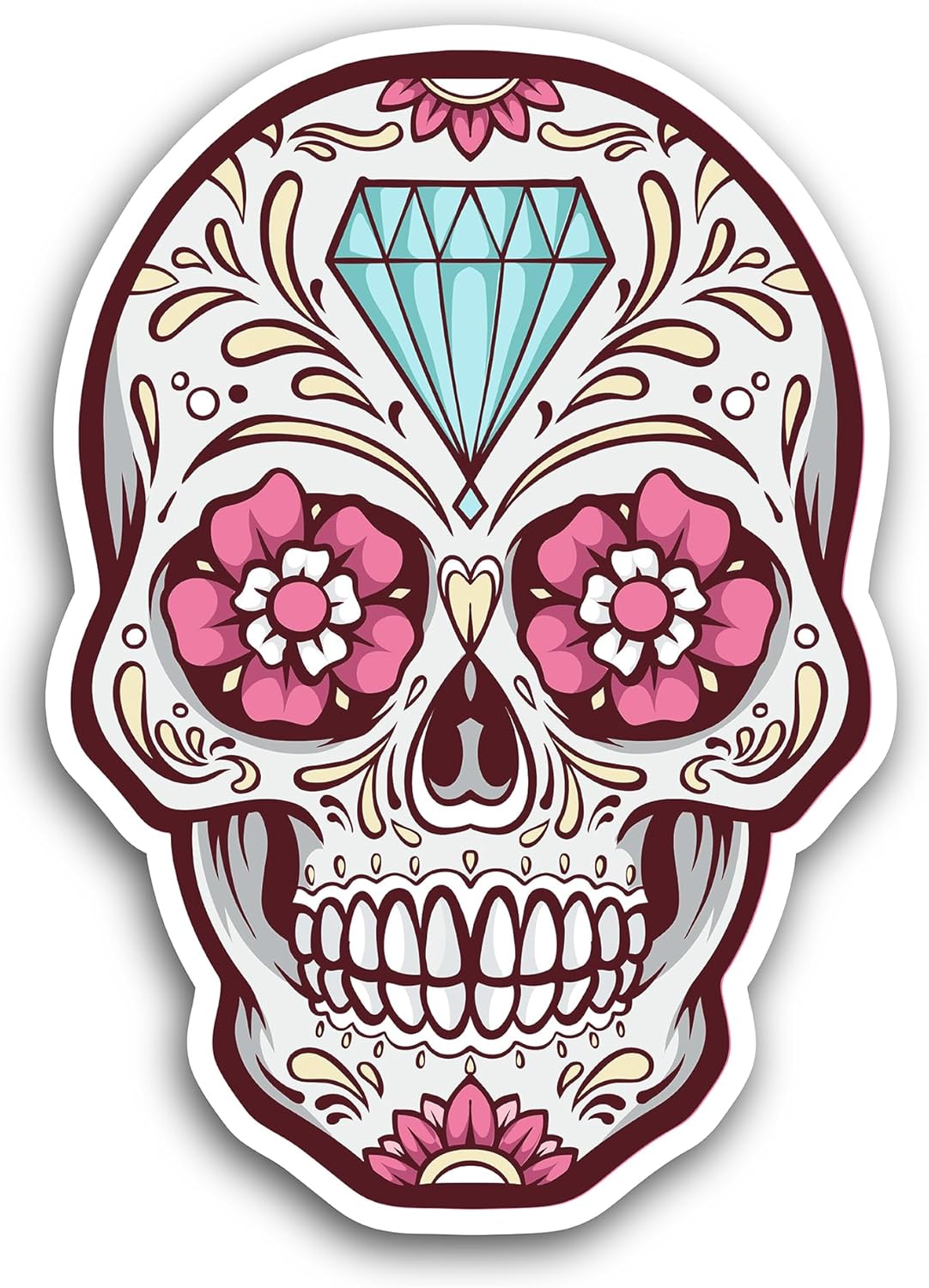 2 (Pieces) 3" and 5" Sugar Skull Decal Sticker, Waterproof Vinyl Decals for Many Purpose Like Cars, Trucks, Laptops, Phones, Windows and More