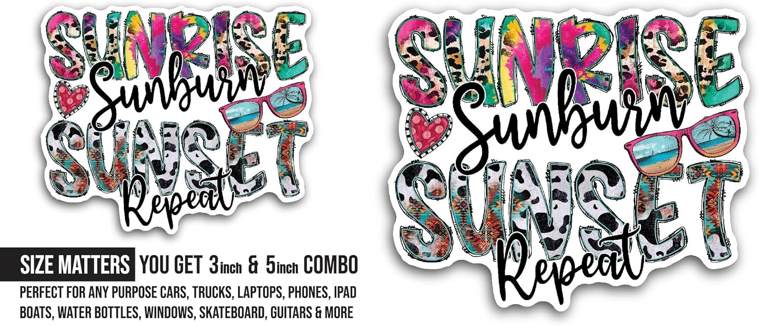 2 (Pieces) 3" and 5" Sunrise Sticker, Waterproof Vinyl Decals for Many Purpose Like Cars, Trucks, Laptops, Phones, Windows and More