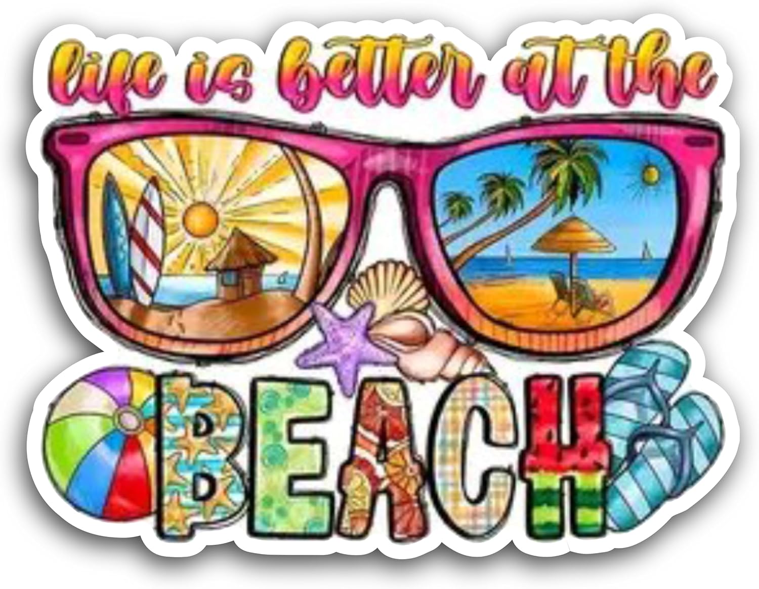 2 (Pieces) 3" and 5" Life is Better at The Beach Decal Sticker, Waterproof Vinyl Decals for Many Purpose Like Cars, Trucks, Laptops, Phones, Windows and More