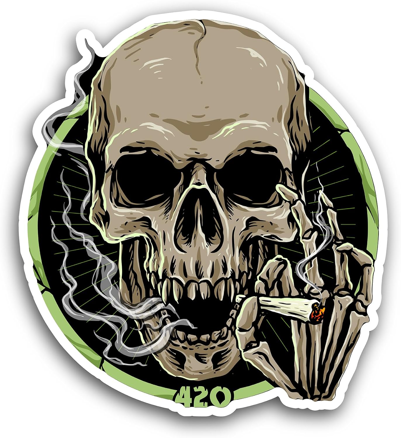 2 (Pieces) 3" and 5" Skull Smoking Cigarette Sticker, Waterproof Vinyl Decals for Many Purpose Like Cars, Trucks, Laptops, Phones, Windows and More
