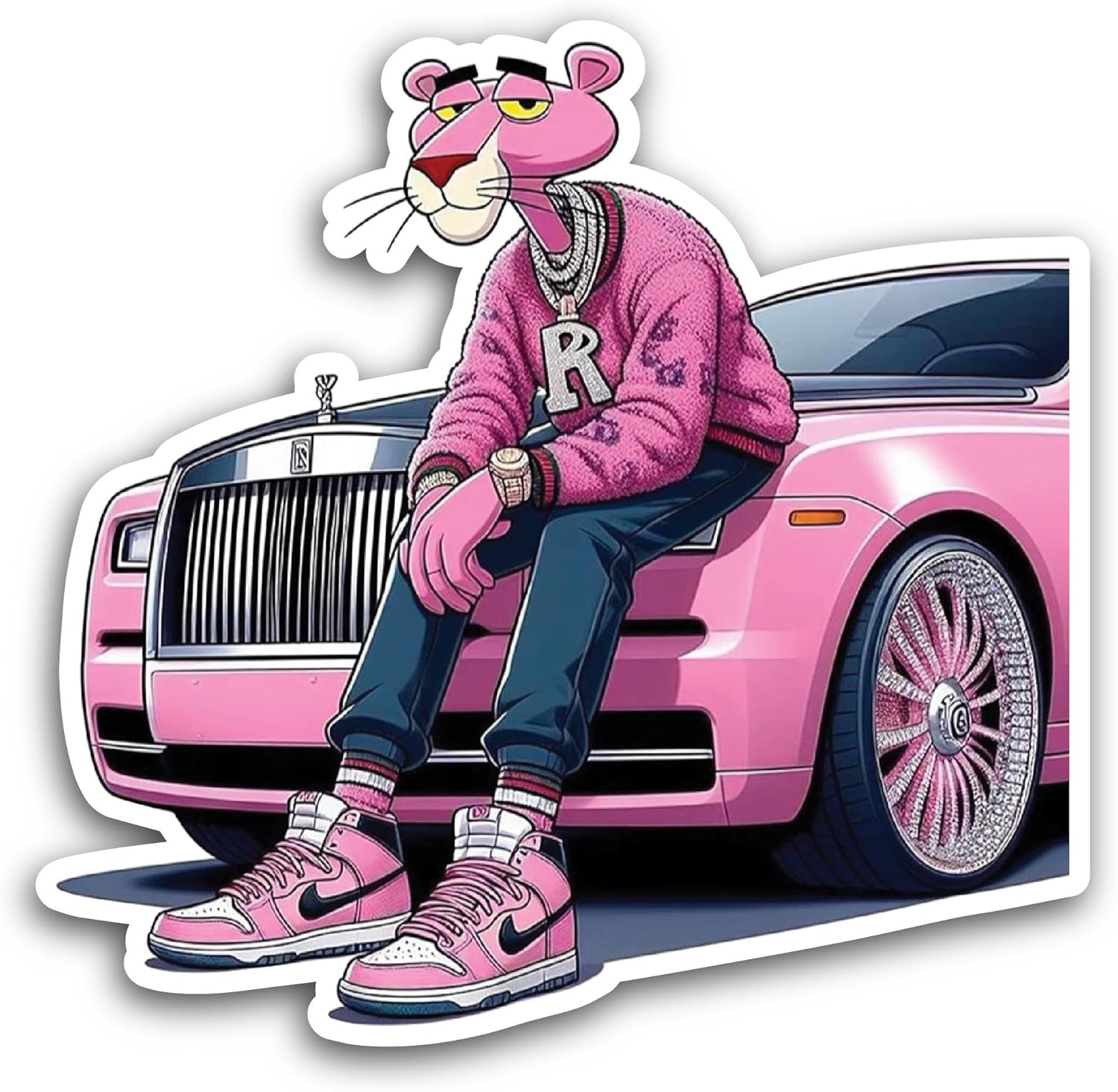 2 (Pieces) 3" and 5" Panther with Pink Car Sticker, Waterproof Vinyl Decals for Many Purpose Like Cars, Trucks, Laptops, Phones, Windows and More