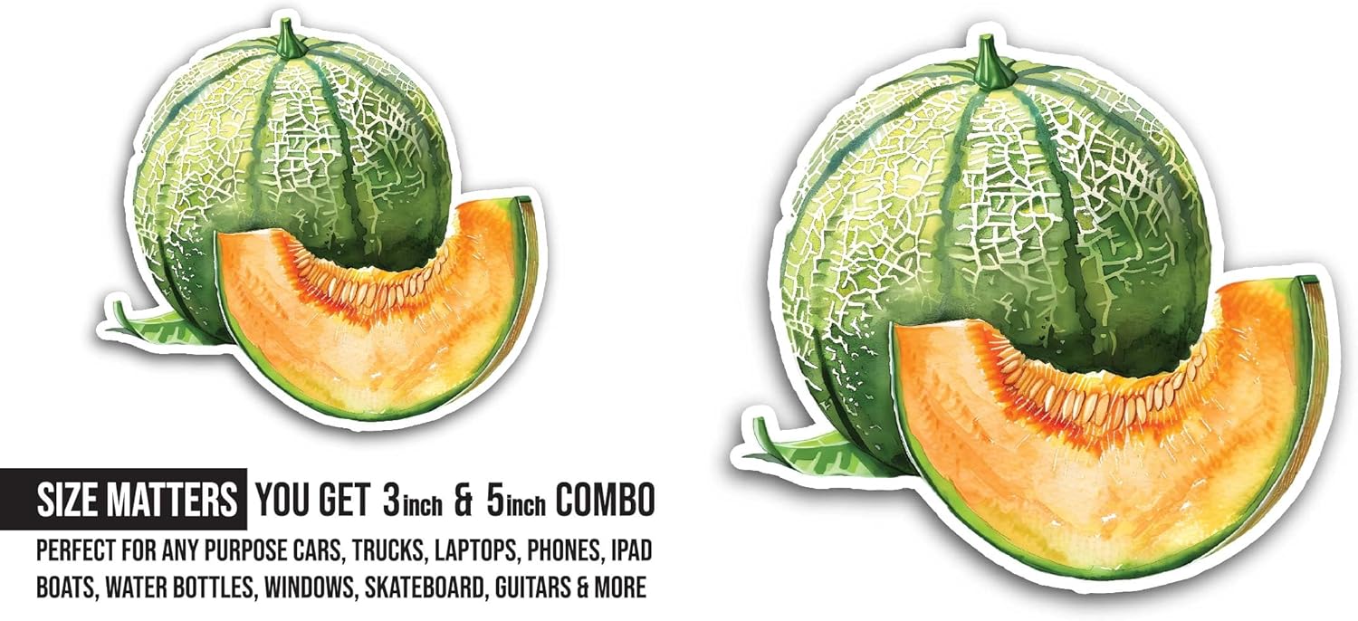 2 (Pieces) 3" and 5" Melon Sticker, Waterproof Vinyl Decals for Many Purpose Like Cars, Trucks, Laptops, Phones, Windows and More