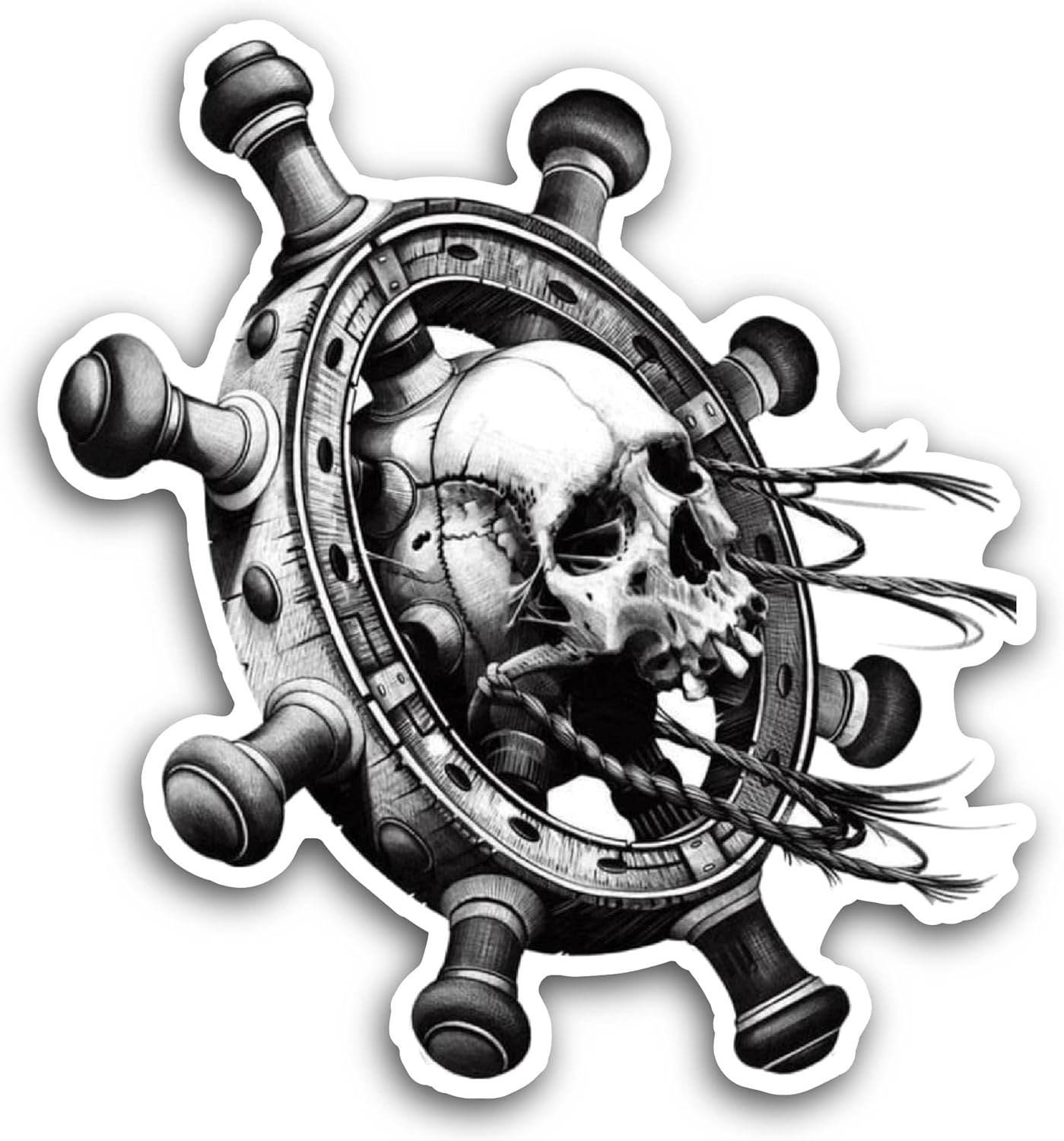 2 (Pieces) 3" and 5" Head Skull and Ship Steering Sticker, Waterproof Vinyl Decals for Many Purpose Like Cars, Trucks, Laptops, Phones, Windows and More