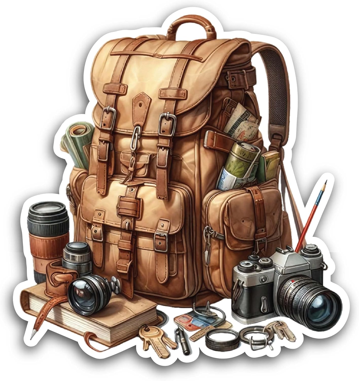 2 (Pieces) 3" and 5" Vintage Backpack Sticker, Waterproof Vinyl Decals for Many Purpose Like Cars, Trucks, Laptops, Phones, Windows and More