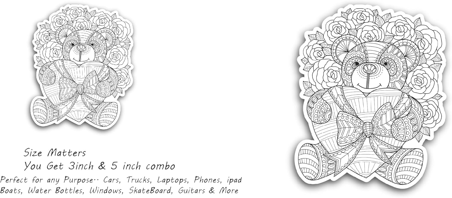 2 (Pieces) 3" and 5" Cute Teddy Bear Sticker, Waterproof Vinyl Decals for Many Purpose Like Cars, Trucks, Laptops, Phones, Windows and More