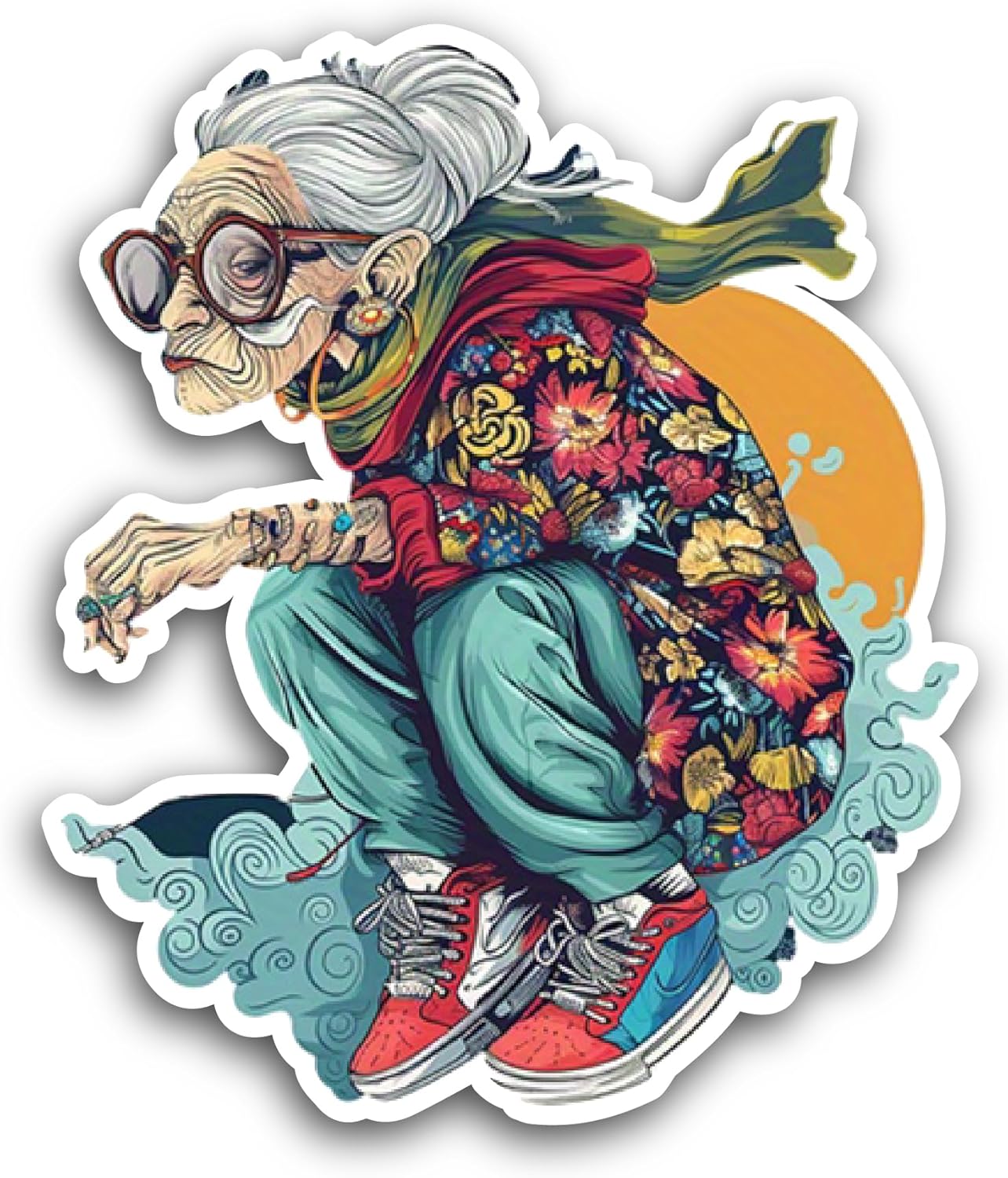 2 (Pieces) 3" and 5" Old Woman Sticker, Waterproof Vinyl Decals for Many Purpose Like Cars, Trucks, Laptops, Phones, Windows and More