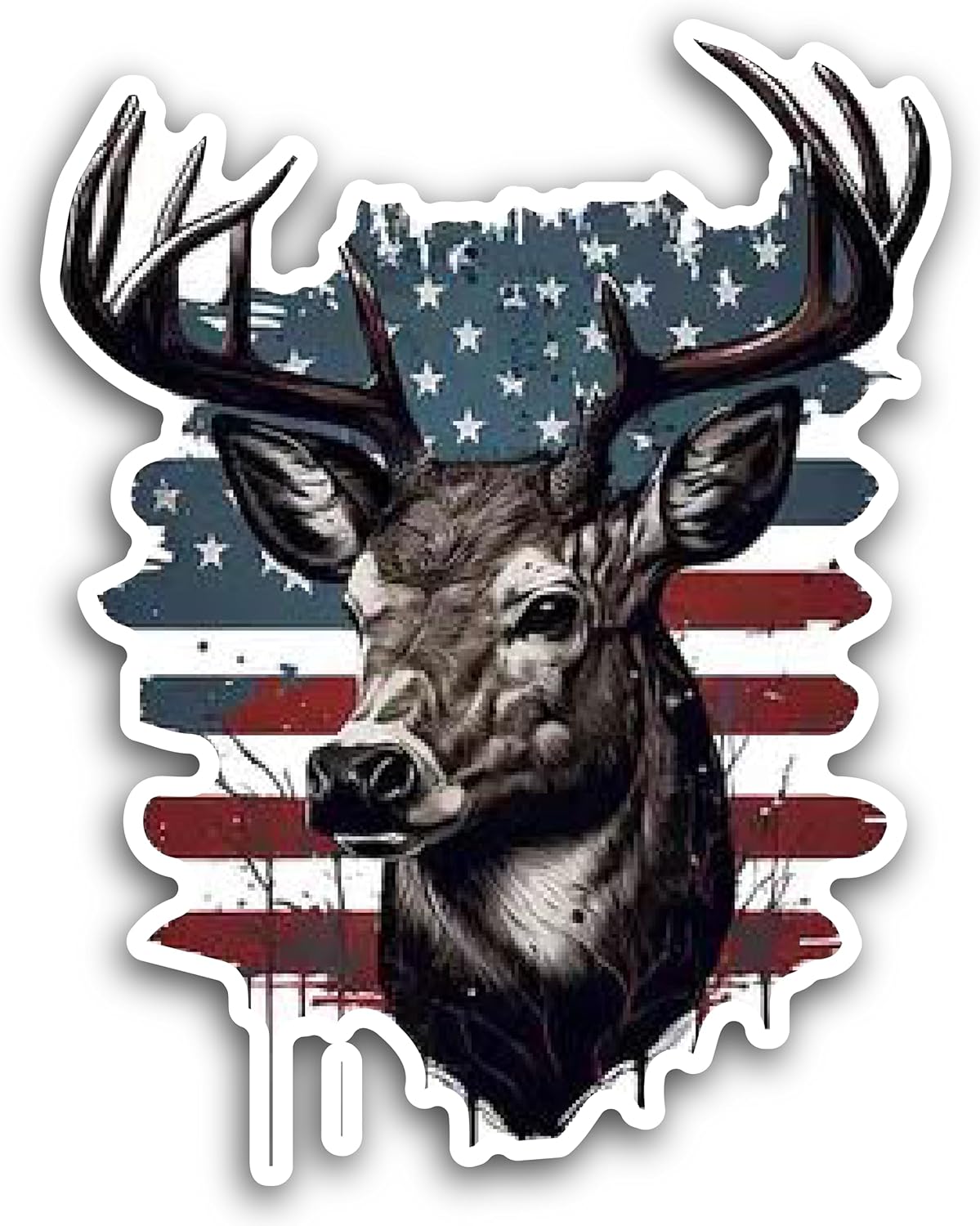 2 (Pieces) 3" and 5" Deer face with American Flag Background Decal Sticker, Waterproof Vinyl Decals for Many Purpose Like Cars, Trucks, Laptops, Phones, Windows and More