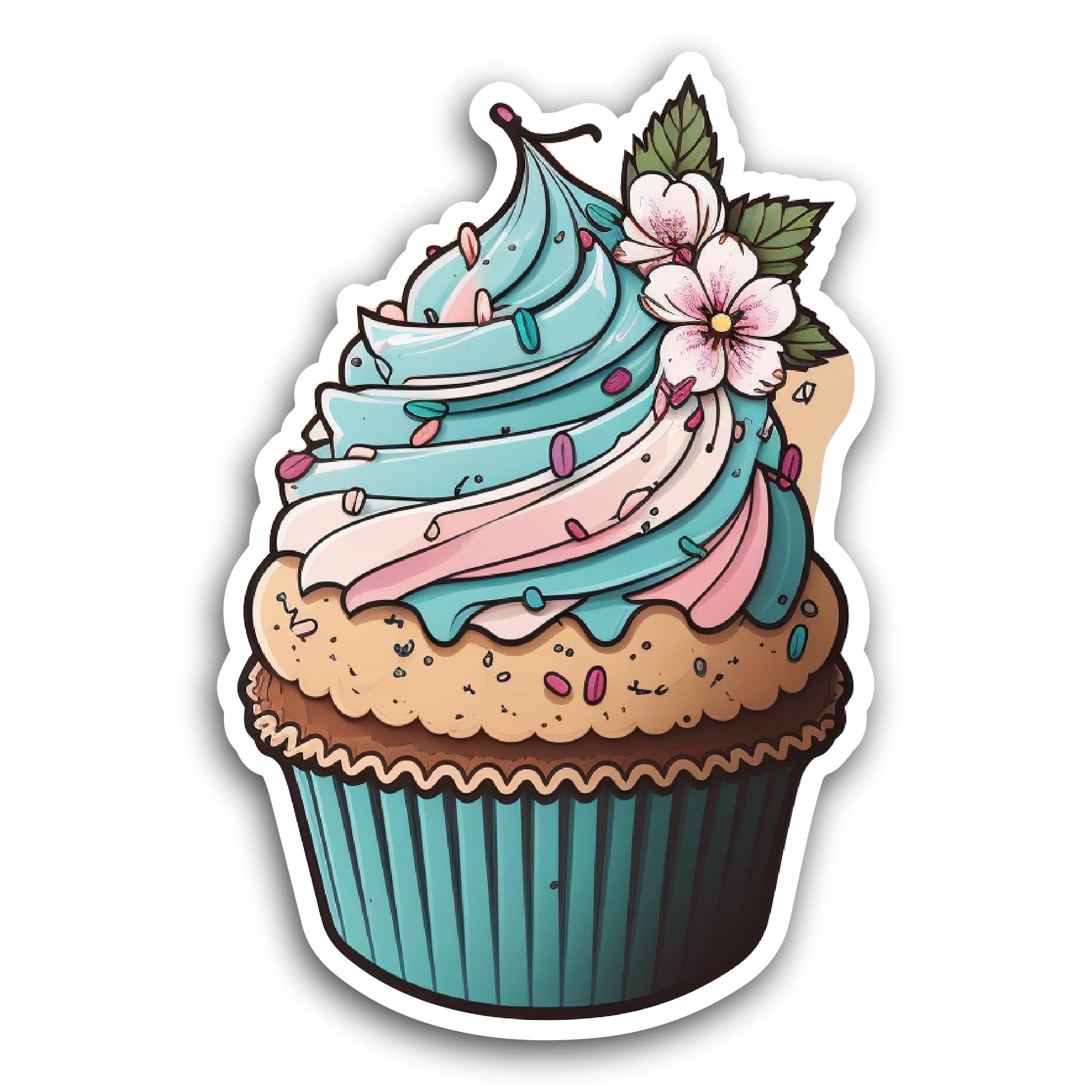 2 (Pieces) 3" and 5" Colorful Cupcake Sticker, Waterproof Vinyl Decals for Many Purpose Like Cars, T
