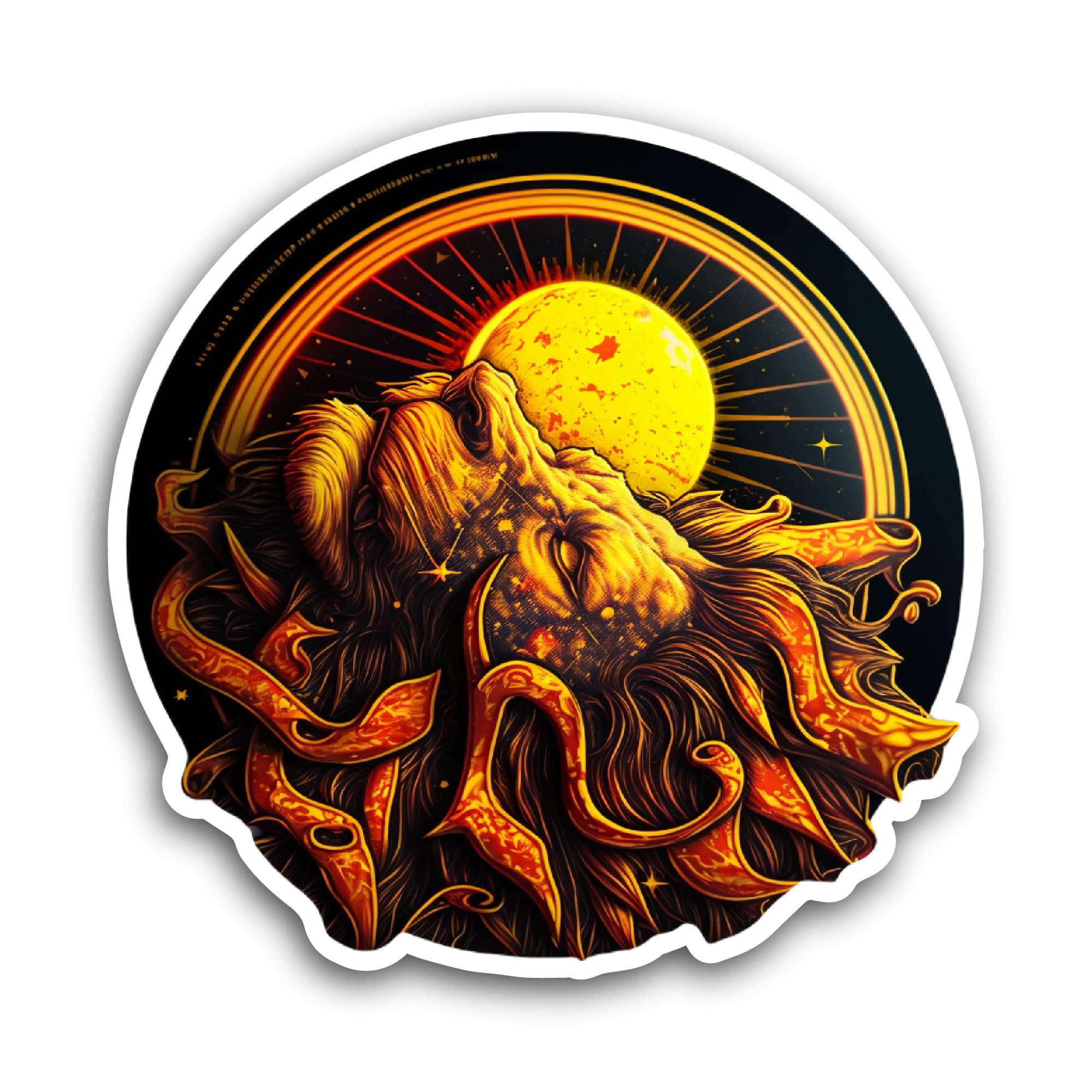 2 (Pieces) 3" and 5" Portrait of A Lion with Moon Sticker, Waterproof Vinyl Decals for Many Purpose 
