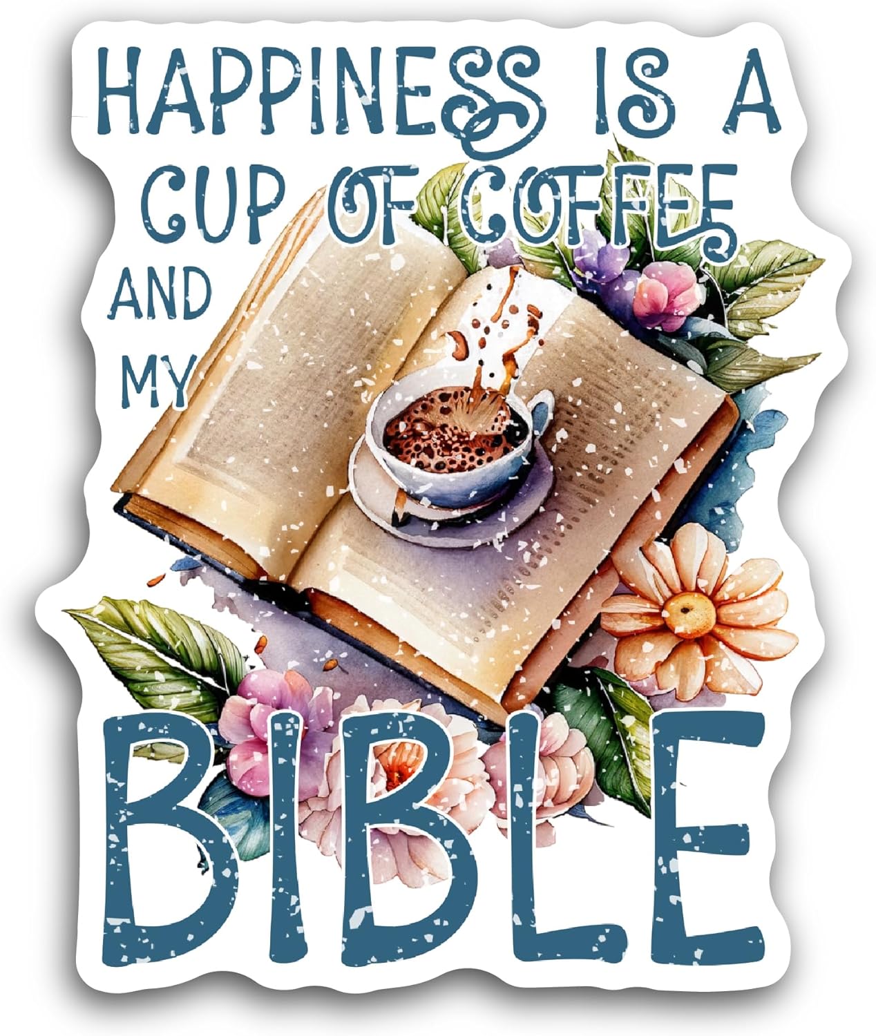 2 (Pieces) 3" and 5" Happiness is A Cup of Coffee Sticker, Waterproof Vinyl Decals for Many Purpose Like Cars, Trucks, Laptops, Phones, Windows and More