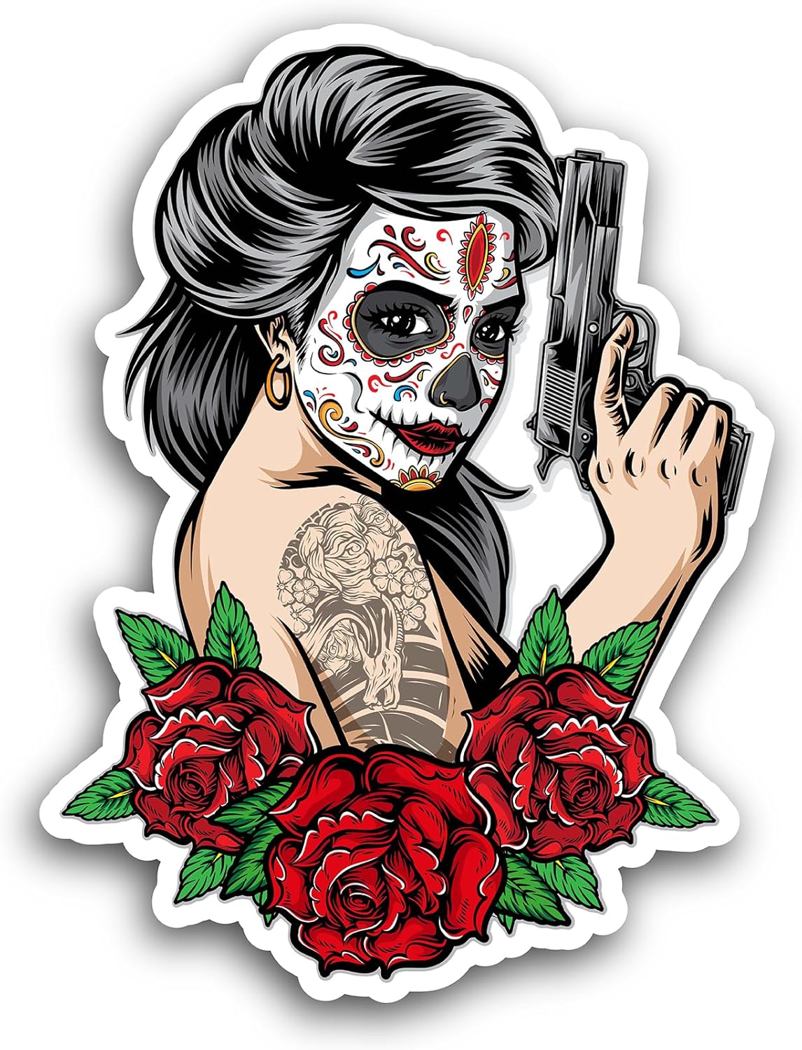 2 (Pieces) 3" and 5" Sugar Skull Decals Sticker, Waterproof Vinyl Decals for Many Purpose Like Cars, Trucks, Laptops, Phones, Windows and More