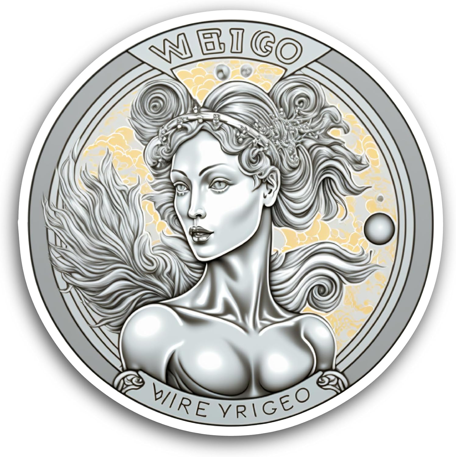 2 (Pieces) 3" and 5" Silver Antique Coin Sticker, Waterproof Vinyl Decals for Many Purpose Like Cars, Trucks, Laptops, Phones, Windows and More
