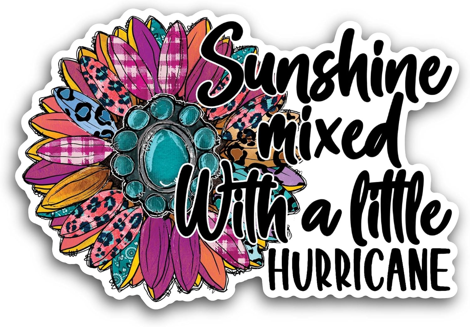 2 (Pieces) 3" and 5" Sunshine Mixed with A Little Hurricane Text Sticker, Waterproof Vinyl Decals for Many Purpose Like Cars, Trucks, Laptops, Phones, Windows and More