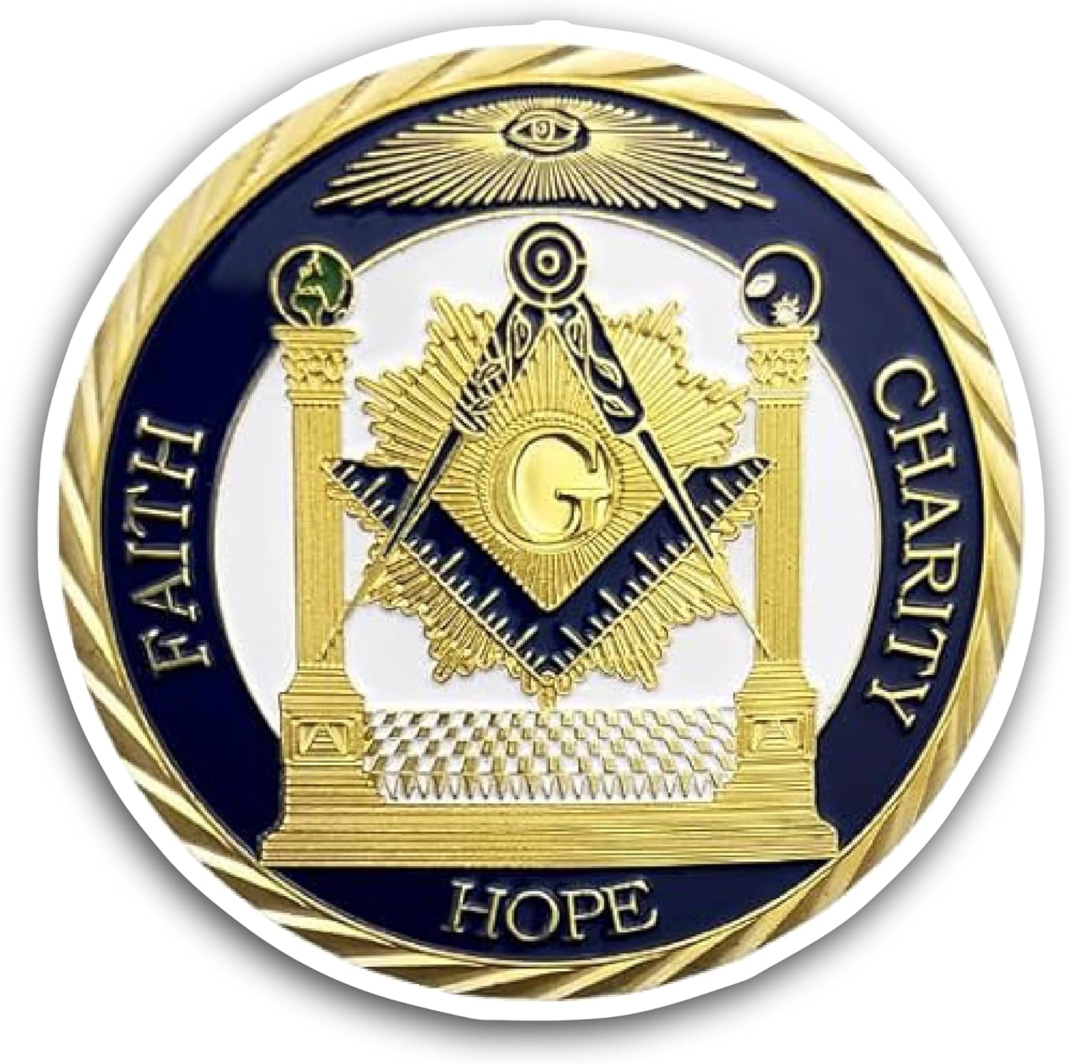 2 (Pieces) 3" and 5" Gold Plated Coin with Charity Text Sticker, Waterproof Vinyl Decals for Many Purpose Like Cars, Trucks, Laptops, Phones, Windows and More
