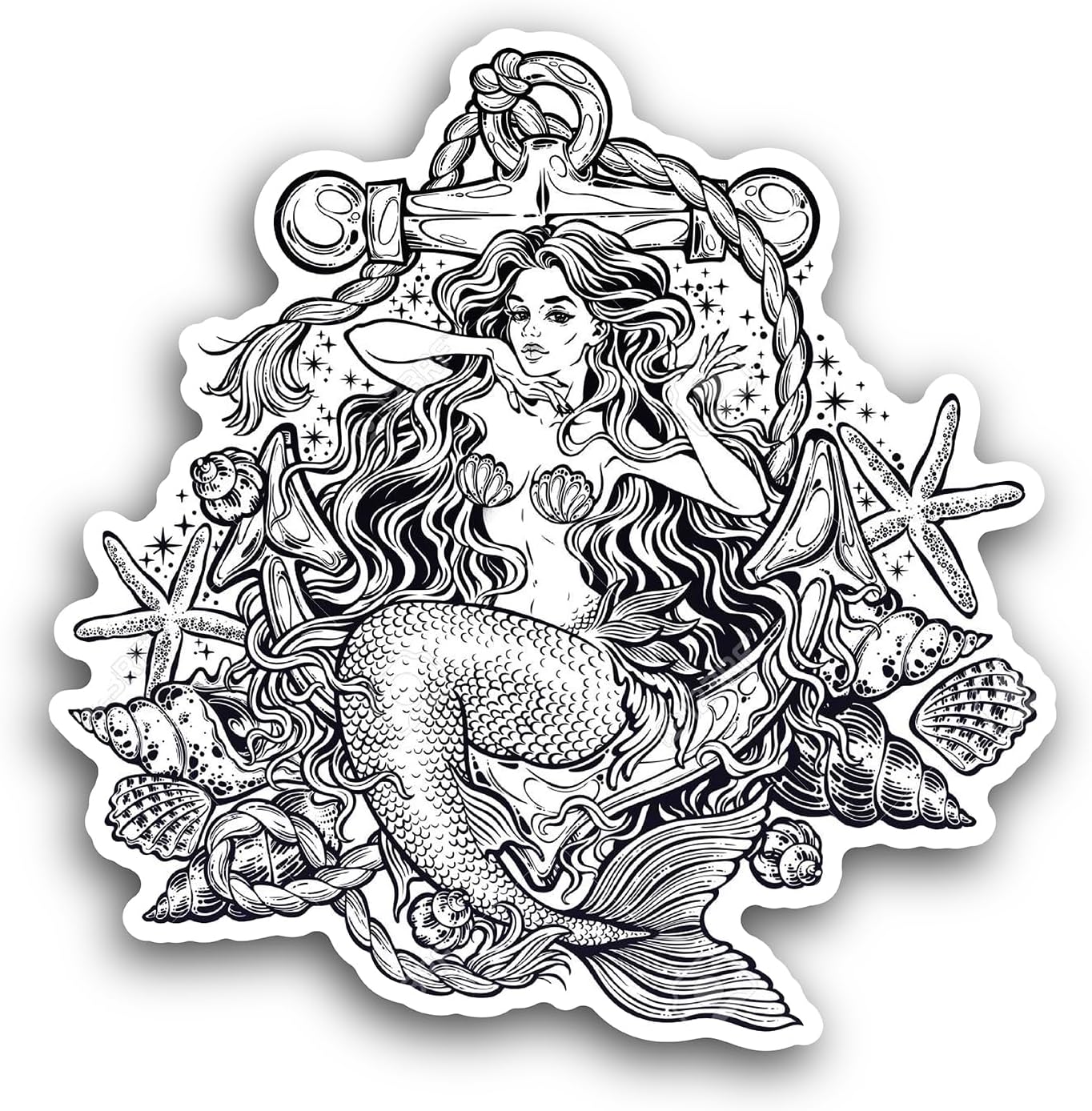 2 (Pieces) 3" and 5" Mermaid Girl with Fairy Tale Hair Sticker, Waterproof Vinyl Decals for Many Purpose Like Cars, Trucks, Laptops, Phones, Windows and More