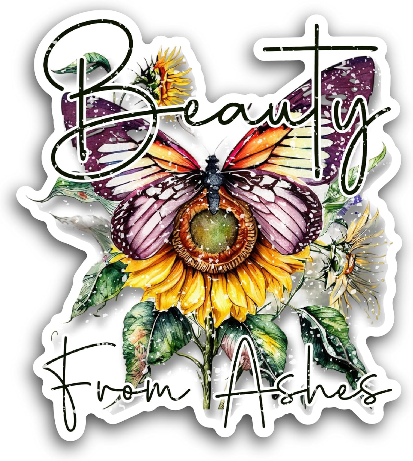 2 (Pieces) 3" and 5" Beauty from Ashes Text Sticker, Waterproof Vinyl Decals for Many Purpose Like Cars, Trucks, Laptops, Phones, Windows and More