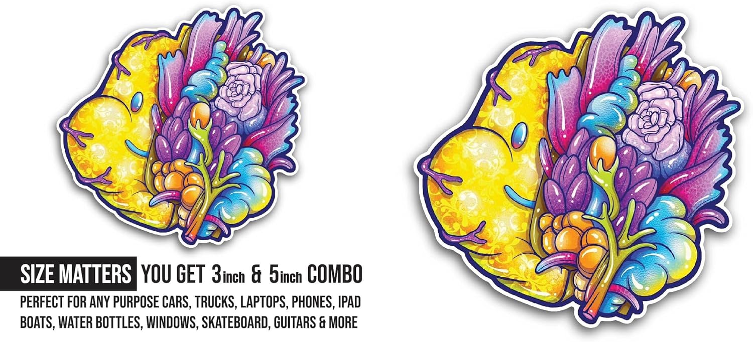 2 (Pieces) 3" and 5" Colorful Mushroom Fungi Sticker, Waterproof Vinyl Decals for Many Purpose Like Cars, Trucks, Laptops, Phones, Windows and More