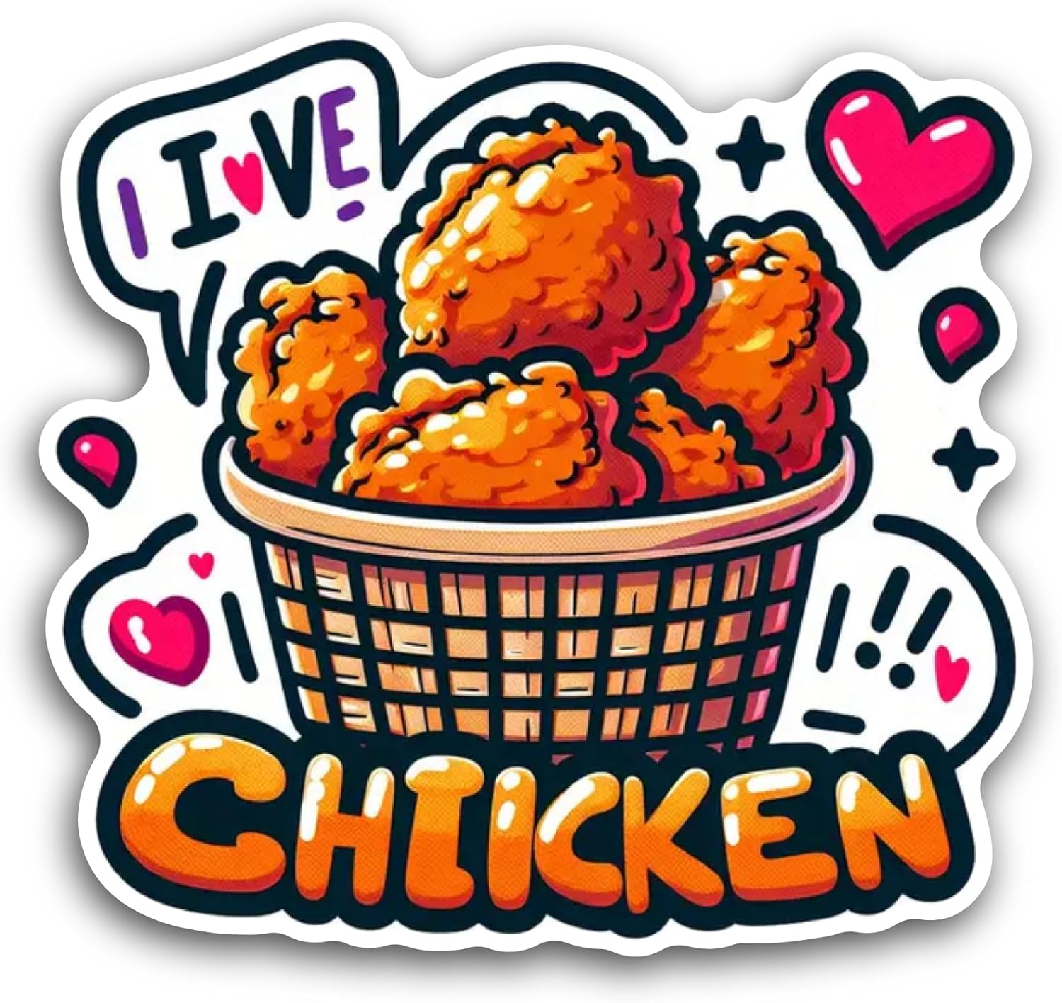 2 (Pieces) 3" and 5" Fried Chicken with Bucket Sticker, Waterproof Vinyl Decals for Many Purpose Like Cars, Trucks, Laptops, Phones, Windows and More
