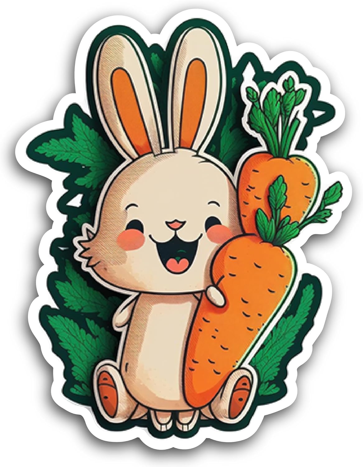 2 (Pieces) 3" and 5" Bunny with Carrot Sticker, Waterproof Vinyl Decals for Many Purpose Like Cars, Trucks, Laptops, Phones, Windows and More