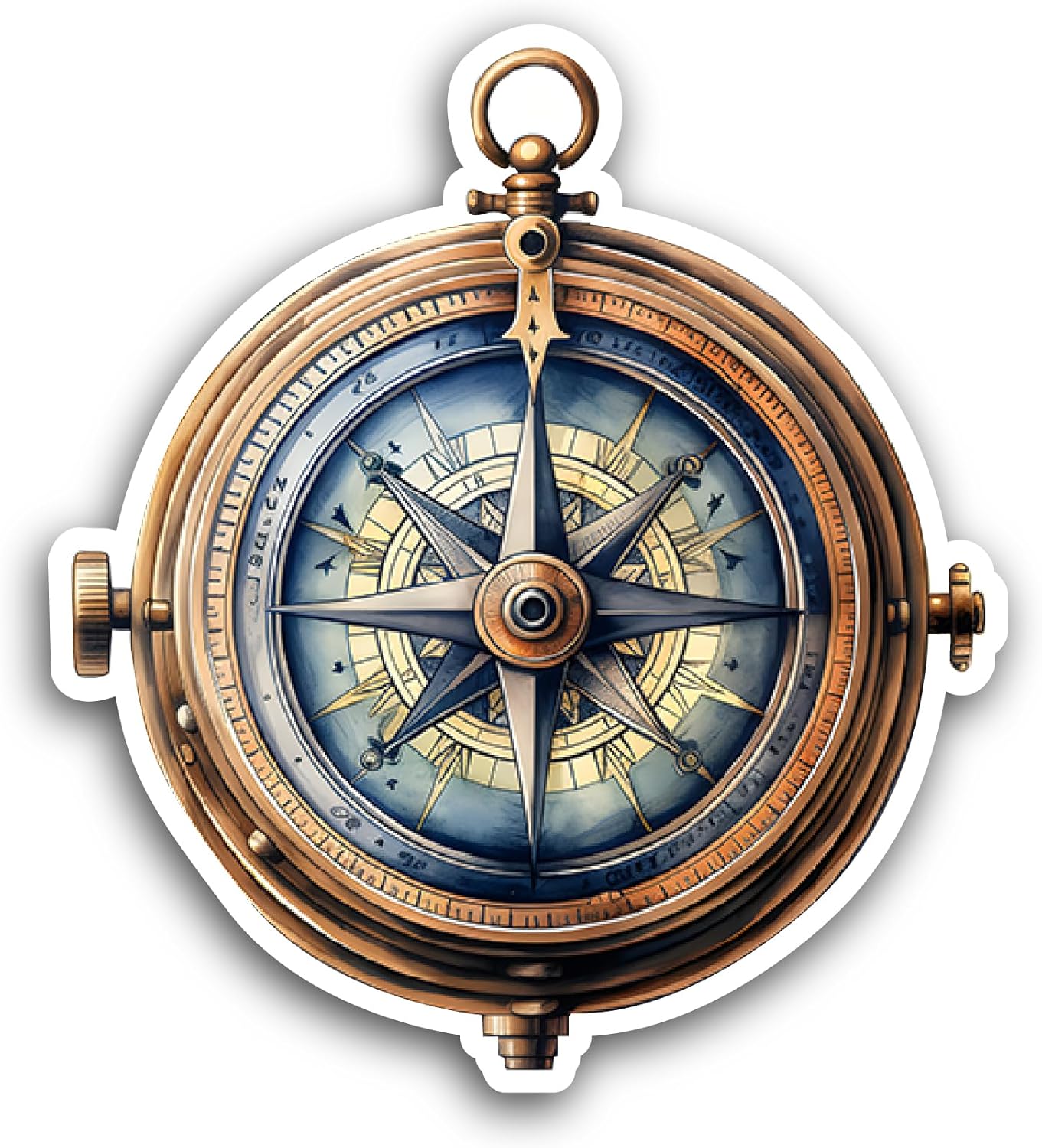 2 (Pieces) 3" and 5" Wooden Compass Sticker, Waterproof Vinyl Decals for Many Purpose Like Cars, Trucks, Laptops, Phones, Windows and More