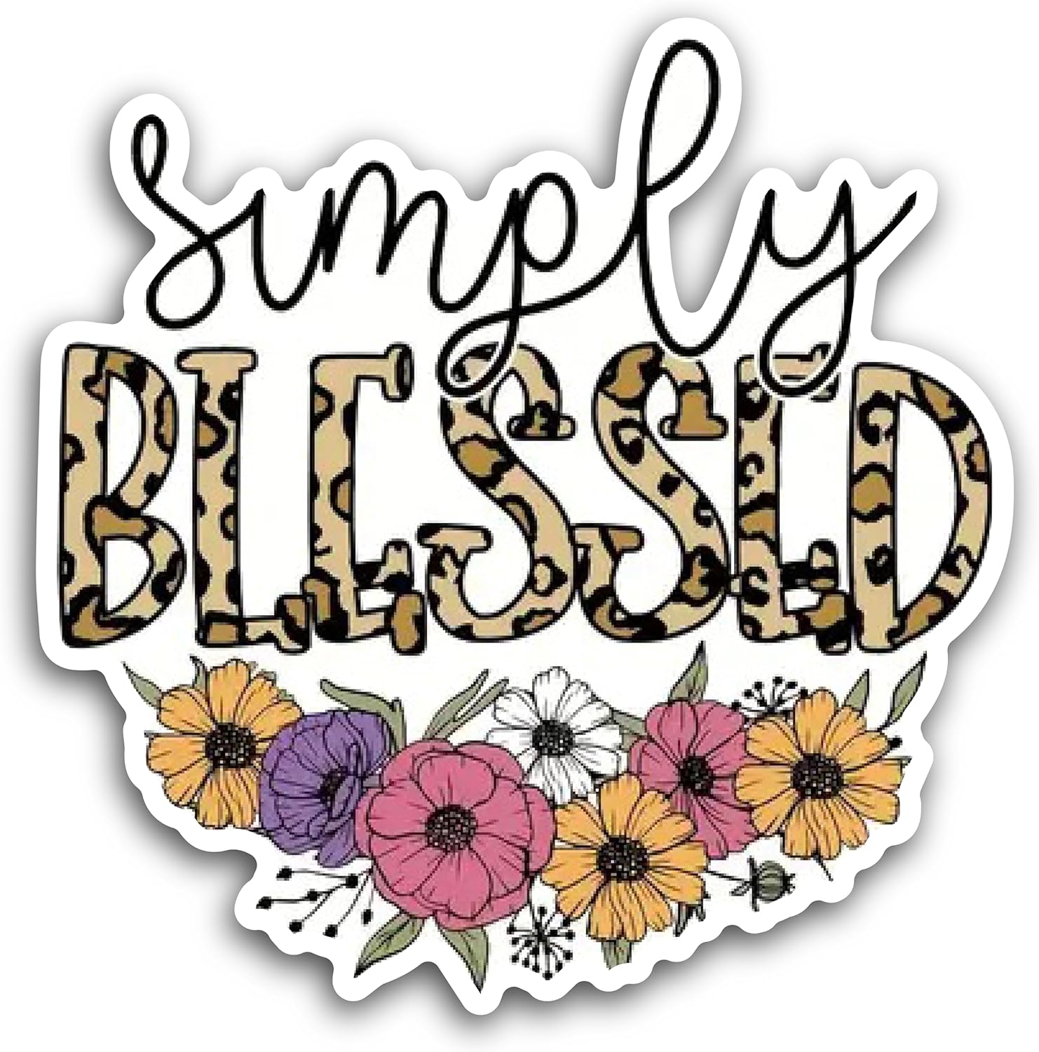 2 (Pieces) 3" and 5" Simply Blessed with Flowers Decal Sticker,Waterproof Vinyl Decals for Many Purpose Like Cars, Trucks, Laptops, Phones, Windows and More